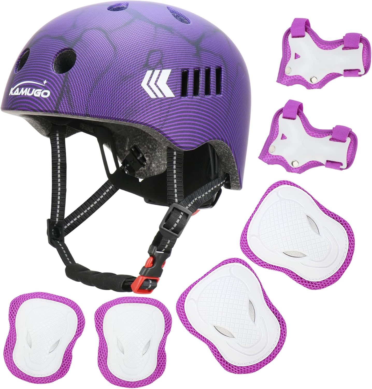 KAMUGO Kids Bike Helmet Set, Toddler Helmet for Ages 2-8 Boys Girls with Sports Protective Gear Set Knee Elbow Wrist Pads for Skateboard Cycling Scooter Rollerblading