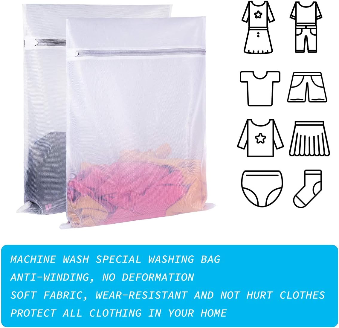 Mesh Wash Bag for Washing Machine-Supper Zipper Net Laundry Bag for Travel,Lingerie,Sweater,Garment,Undergarment,Pack of 2 (20 Inch X 24 Inch)