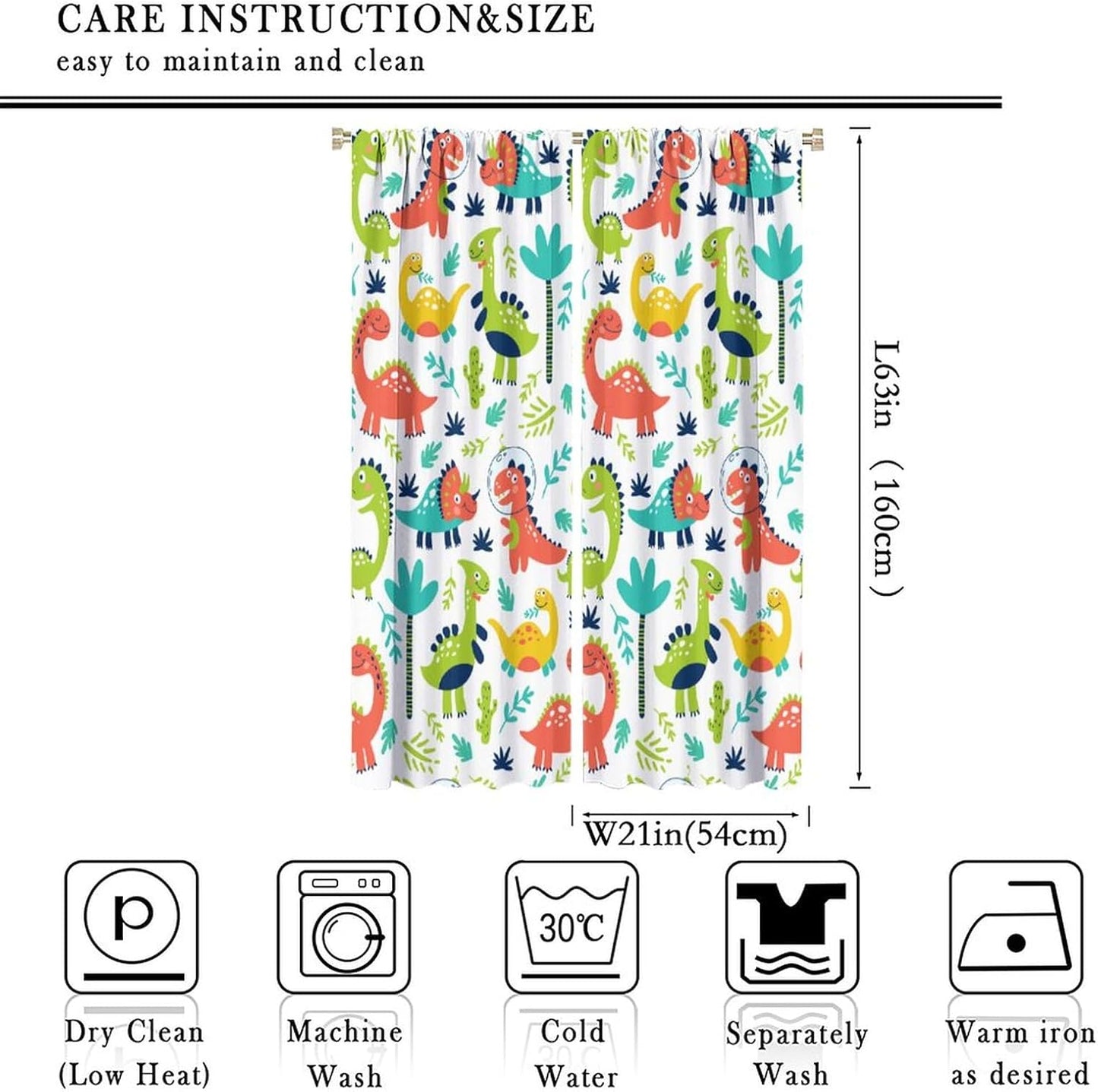 Rustic Dinosaurs Curtains Colorful Dino Kids Boys Cartoon Cute Cool Funny Decor Printed Blackout Rod Pocket Window Drapes for Living Room Bedroom W21xL63in 2 Panels