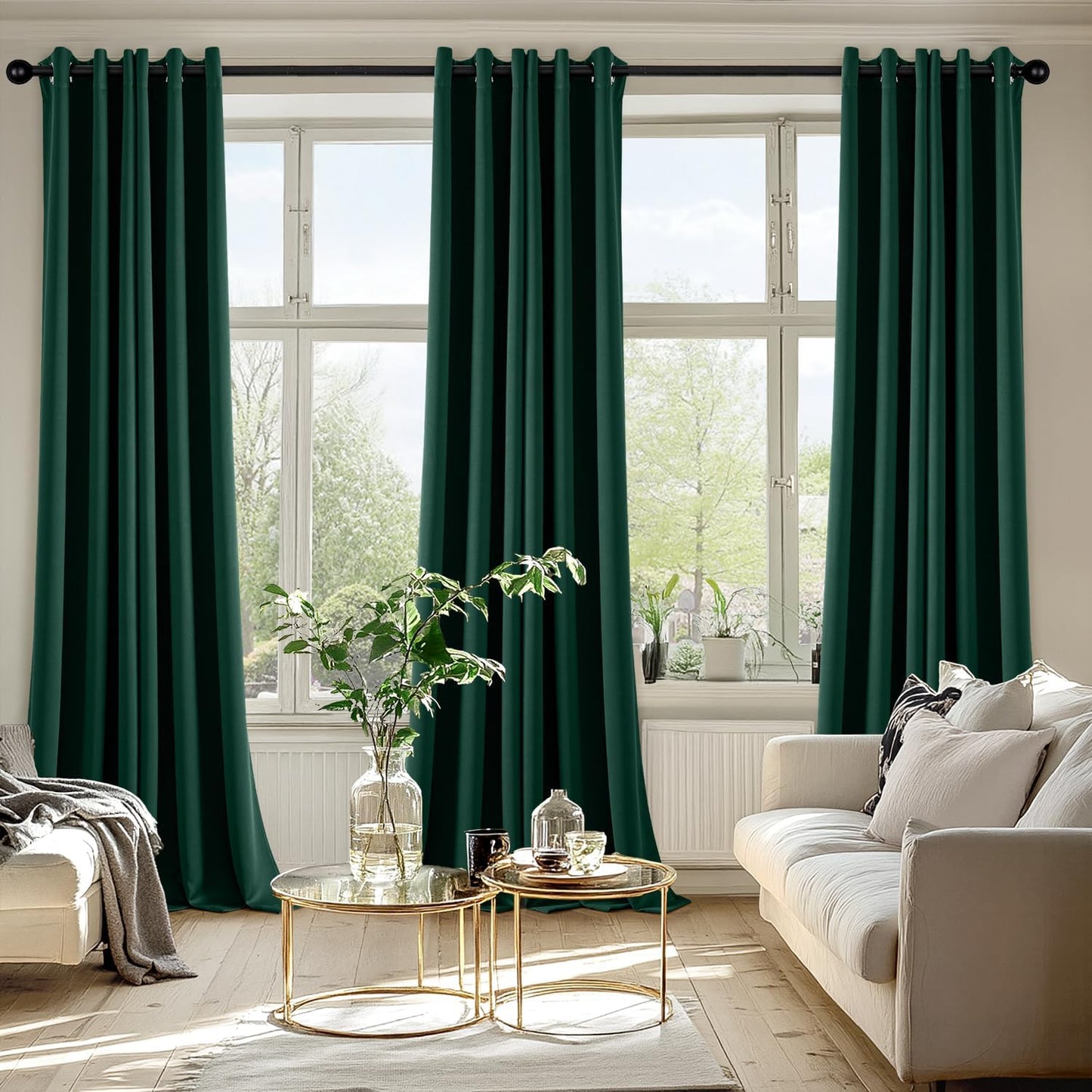 MIULEE Hunter Green Blackout Curtains for Bedroom Living Room 90 Inches Long 2 Panels, Thermal Insulated Room Darkening Drapes Solid Grommet Noise Reduction Emerald Green Christmas Curtains 40x90 Inch