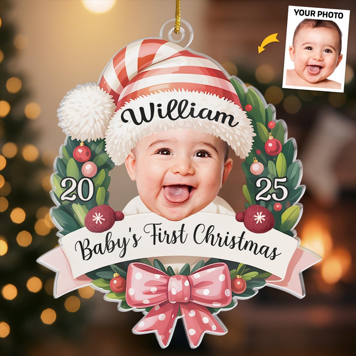 Pawfect House Custom Photo Acrylic Ornament, Personalized Christmas Baby Shower, Gender Reveal Gifts for New Moms, New Dads, New Parents, First Time Mom Gifts, Family Christmas Ornaments 2025