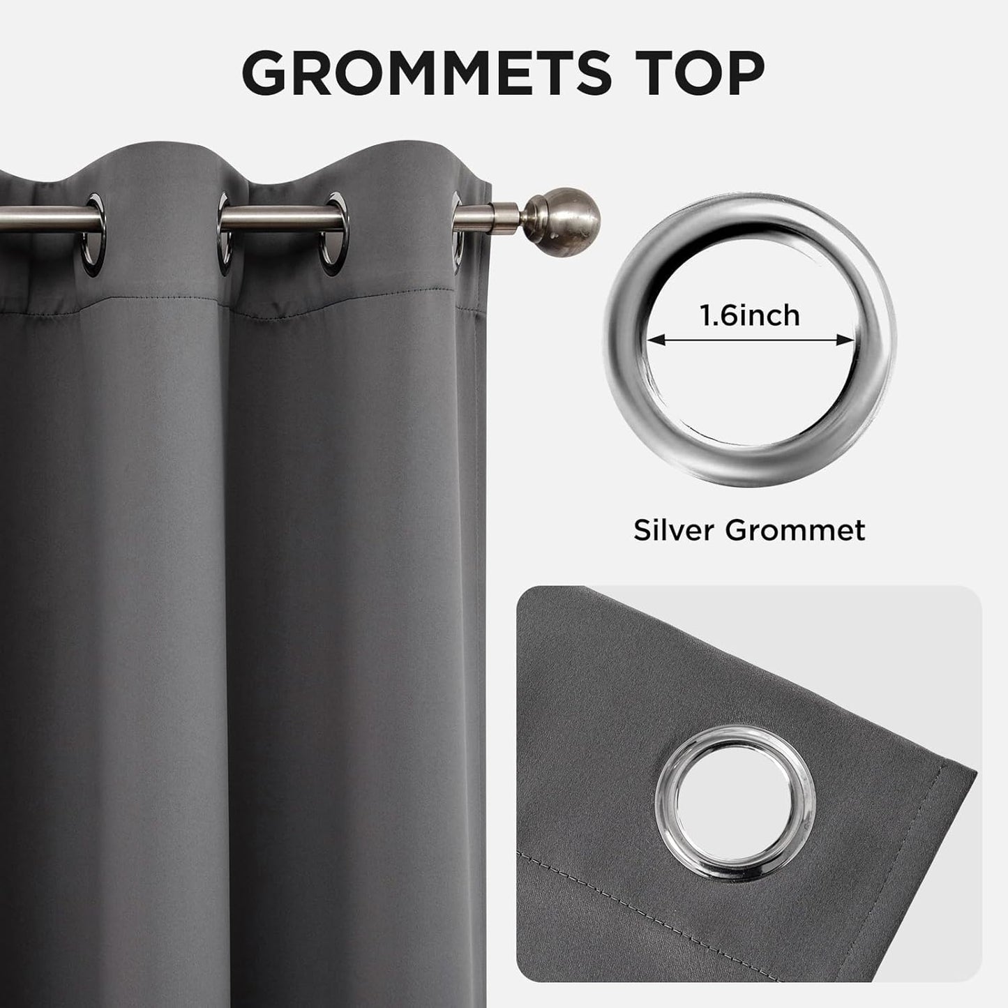 Joydeco Blackout Curtains 90 Inch Length 2 Panels Set, Thermal Insulated Long Curtains& Drapes 2 Burg, Room Darkening Grommet Drapes for Living Room Bedroom Window (W52 x L90 Inch, Light Grey)