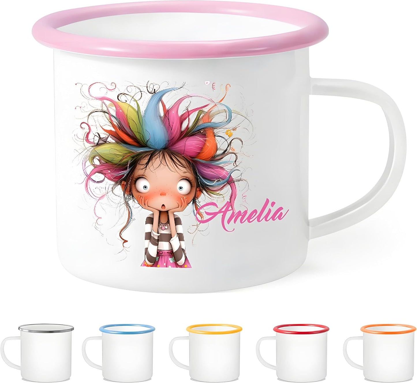 Personalized 12 oz Enamel Mug with Name - Custom Camping Coffee Mugs for Home, Work, Travel, Camping - Birthday Christmas Gift for Family Friend (Cute Quirky Girl)