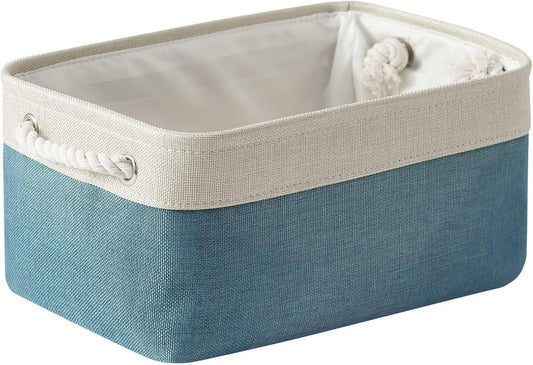 TheWarmHome Fabric Storage Bin with Handles,Storage Basket for Home Storage and Organization, Shelf Basket with Cover for Living Room Bedroom Closet（White & Green Medium 13.8L×9.8W×6.7H