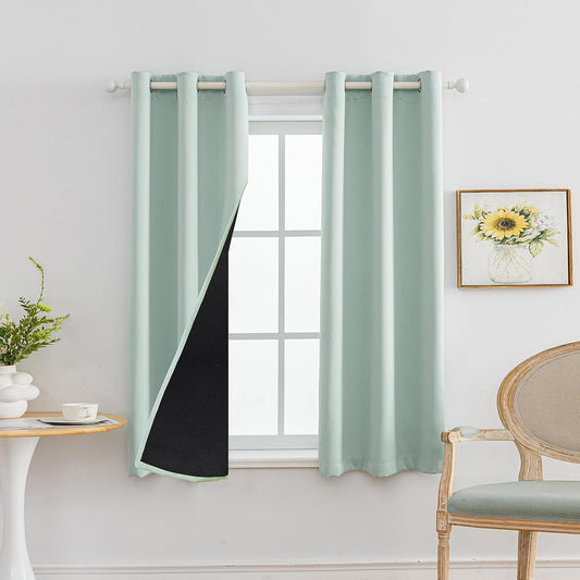 Anytime 100% Blackout Curtain Set, Thermal Insulated & Energy Efficiency Window Draperies for Guest Room, Full Shading Panels for Shift Worker and Light Sleepers（Light Blue, 2 Panels, 37W x 63L）