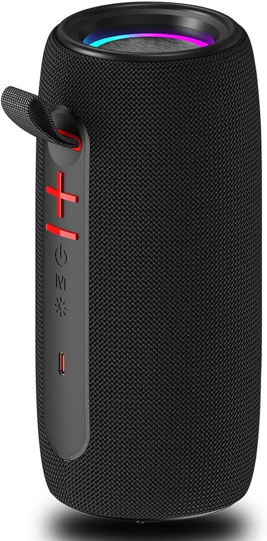 Wireless Portable Bluetooth Speaker: IPX6 Waterproof Outdoor Audio,fm Radio,USB/AUX/SD Card Play,LEDlights,TWS interconnected Stereo,Travel/Camping/Bike/Family/Party（Black）