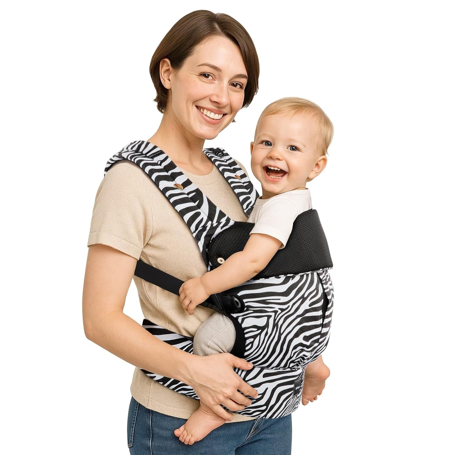 Baby Carrier with Lumbar Support, Cozy Baby Carrier Newborn to Toddler with Adjustable Seat Size, Ergonomic Infant Carrier with 3-Way Carry, Front Facing Toddler Hodler Carrier for Mom & Dad, Zebra