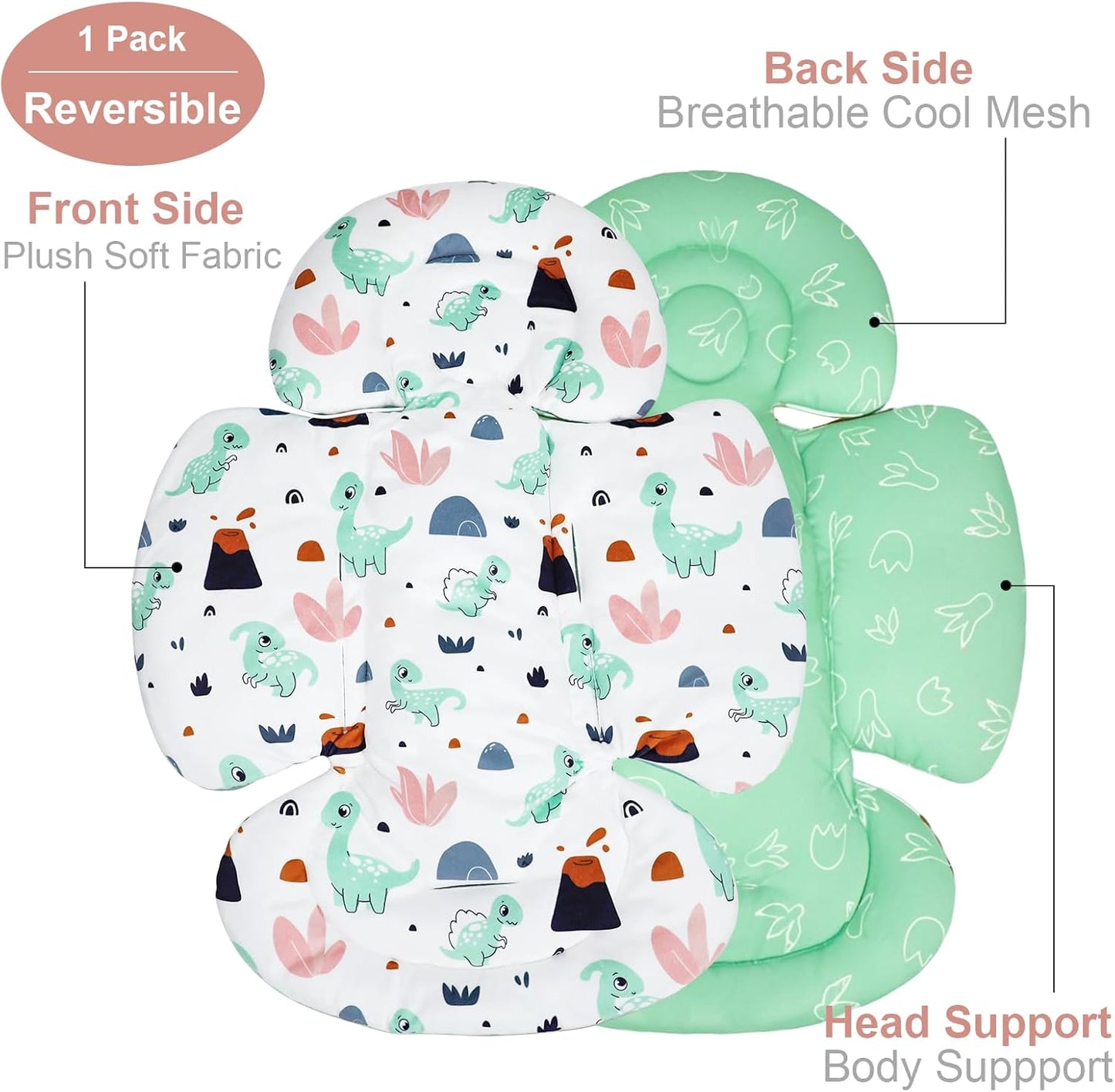 KAKIBLIN Infant Car Seat Insert, Baby Car Seat Cushion, Car Seat Head Support for Infant,Breathable Reversible Carseat Insert Support for Newborn Stroller, Baby Swing, Bassinets, Pushchair (Green)