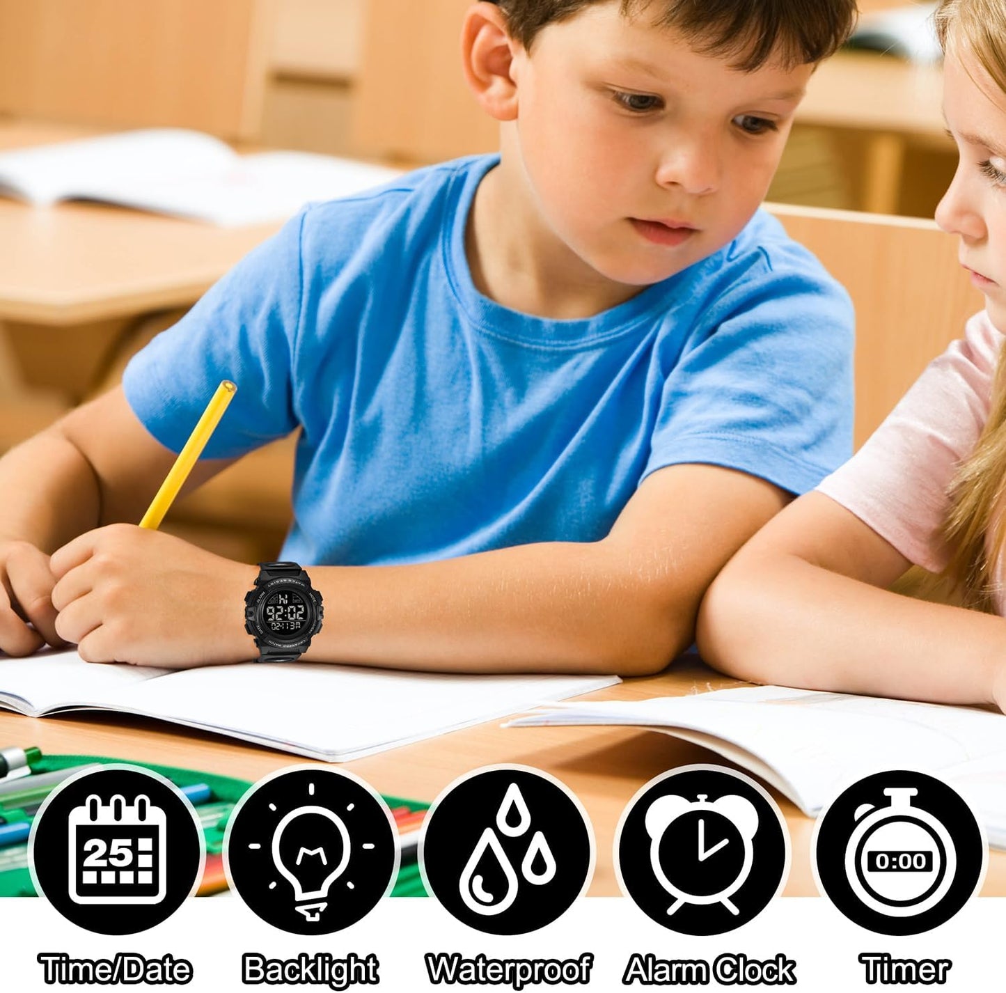 Kids Watch,Boys Watch for 3-15 Year Old Boys,Digital Sport Outdoor Multifunctional Chronograph LED 50 M Waterproof Alarm Calendar Analog Watch for Children with Silicone Band,Kids Gift