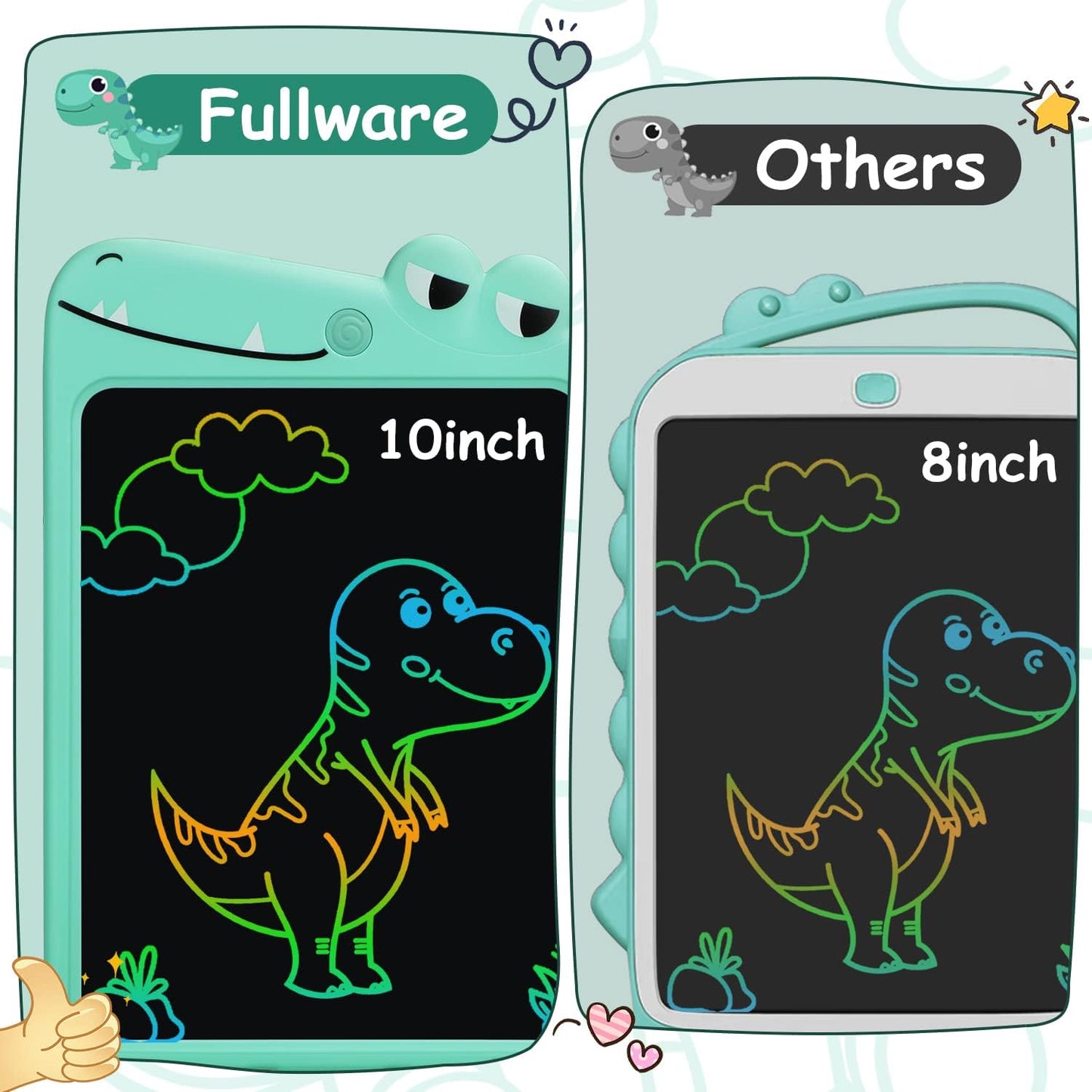 LCD Writing Tablet for Kids, 10 Inch Colorful Drawing Board, Learning Educational Toddler Toys Gifts for Kids, Drawing Tablet Gift for Boys Girls 3 4 5 6 7 8 Years Old (Green-Dinosaur)