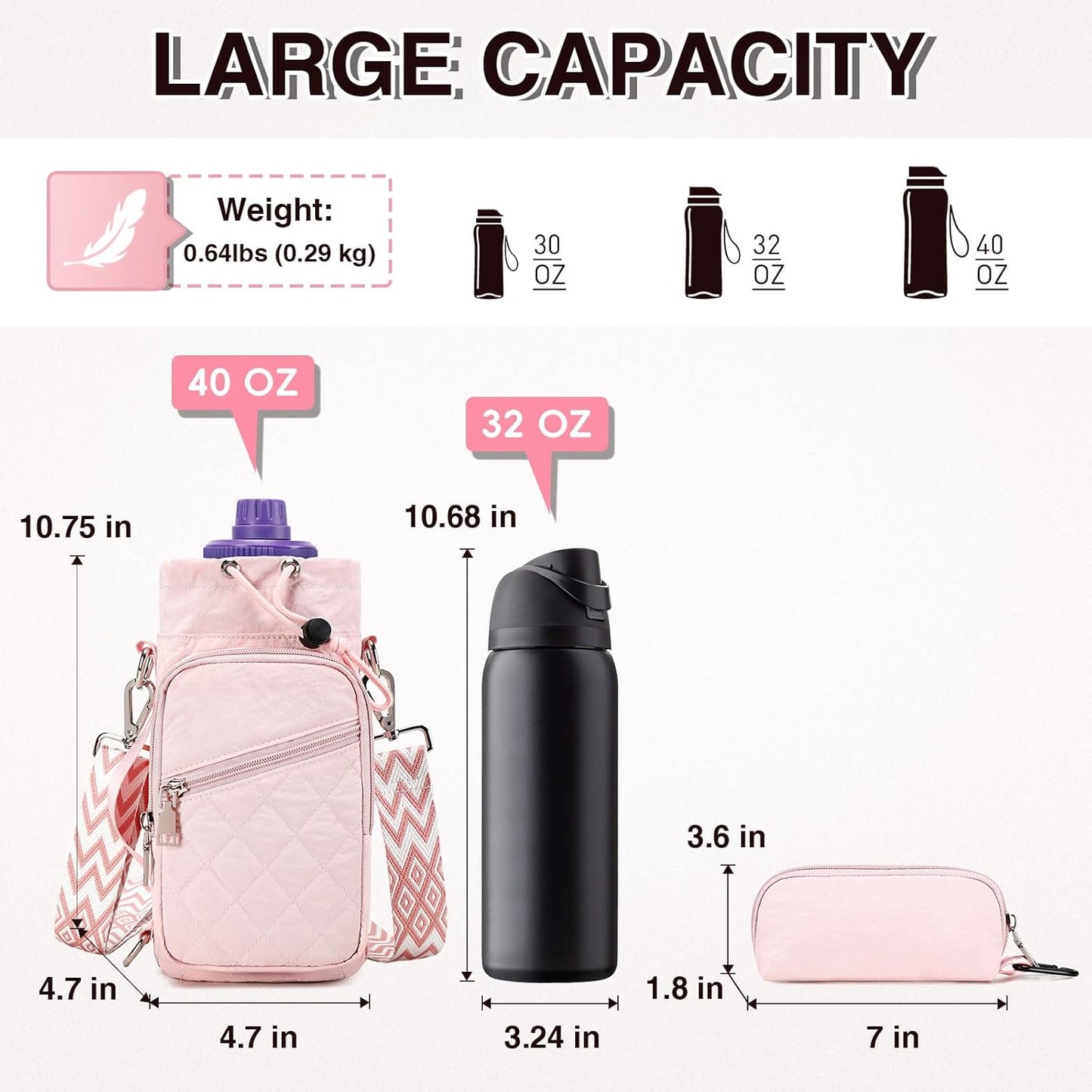 Water Bottle Carrier Bag with Strap, Water Bottle Holder Crossbody Bags for Women Men for Walking, Hiking,Cycling