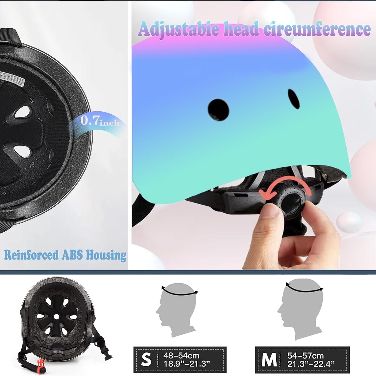 Kids Helmet,Toddler Skateboard Helmets for Ages 2-3-5-8-14 Years Boys Girls with Knee and Elbow Pads Wrist Guards fit Roller Skates,Skateboarding,Skating Scooter Adjustable Kids Helmet