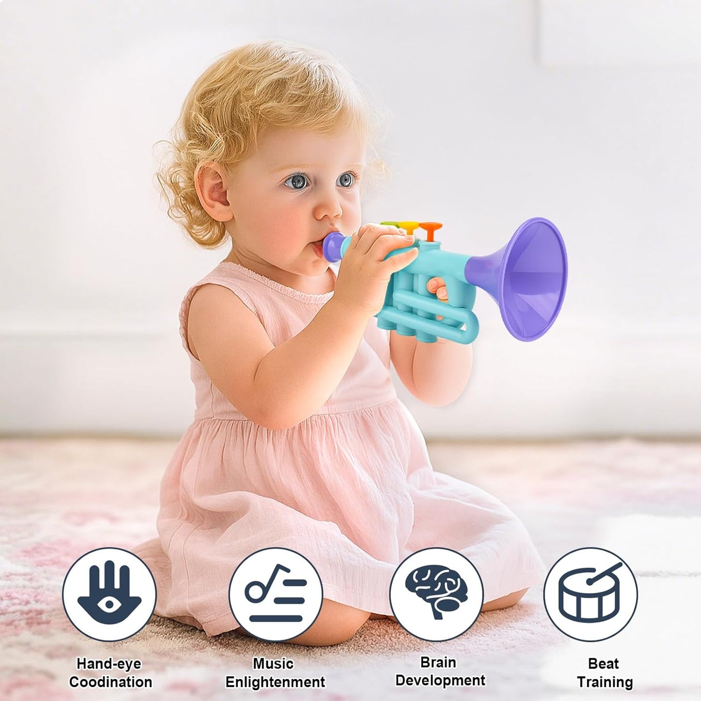 Musical Toys for 2 3 Year Old Boy Girl Birthday Gifts, 5 in 1 Montessori Musical Instruments for Toddlers 2-4 with Trumpet/Microphone/Flute/Harmonica, Preschool Learning Toys for Baby 18+ Months