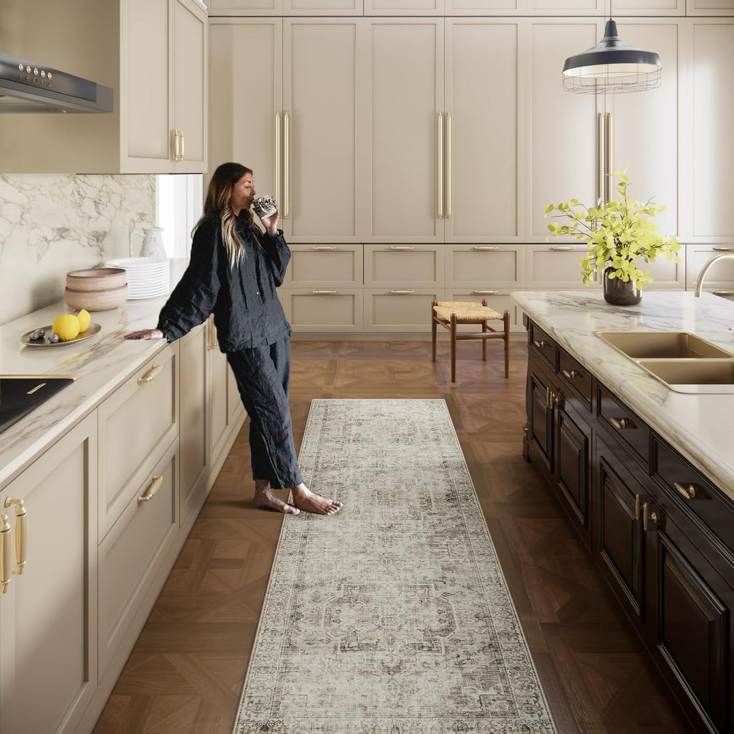 Machine Washable Kitchen Runner Rugs: 2'x10' Hallway Rug Non Slip Low Pile Stain Resistant Soft Carpet Runners for Hallways Indoor Entryway Kitchen Laundry Room Bedroom Farmhouse