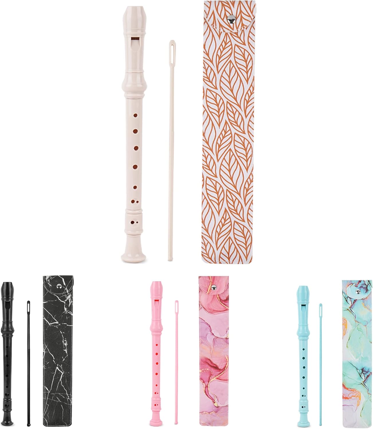 Recorder Instrument for Beginner Kids Adults,8-Hole Soprano Descant Recorder Music Flute with with Cleaning Rod & Leather Case For School Student Home Entertainment(2-Gold Leaf)