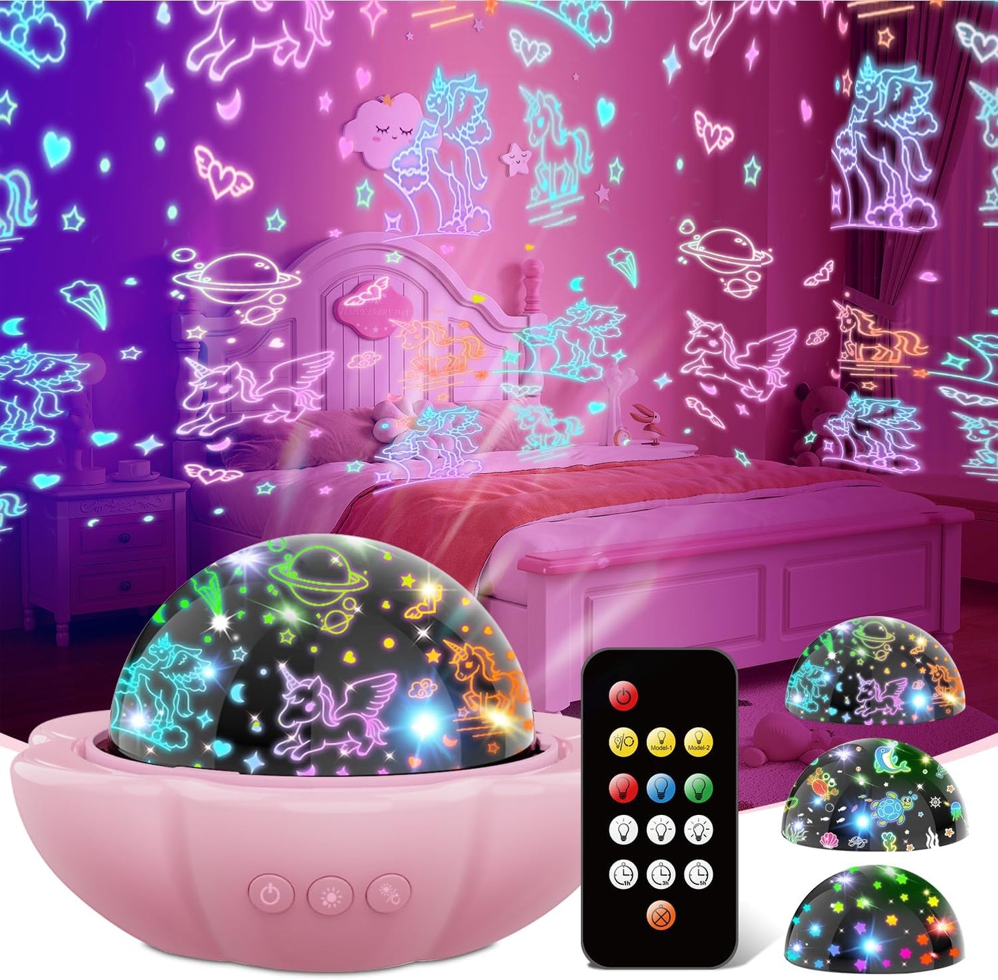 MINGKIDS Unicorn Girl Toys Age 3-10,Night Light Projector- Multi Colors Rotating Remote, 3 Films and Auto Timer, Christmas Stocking Stuffers Birthday Gifts for 5-7 Year Old Girls