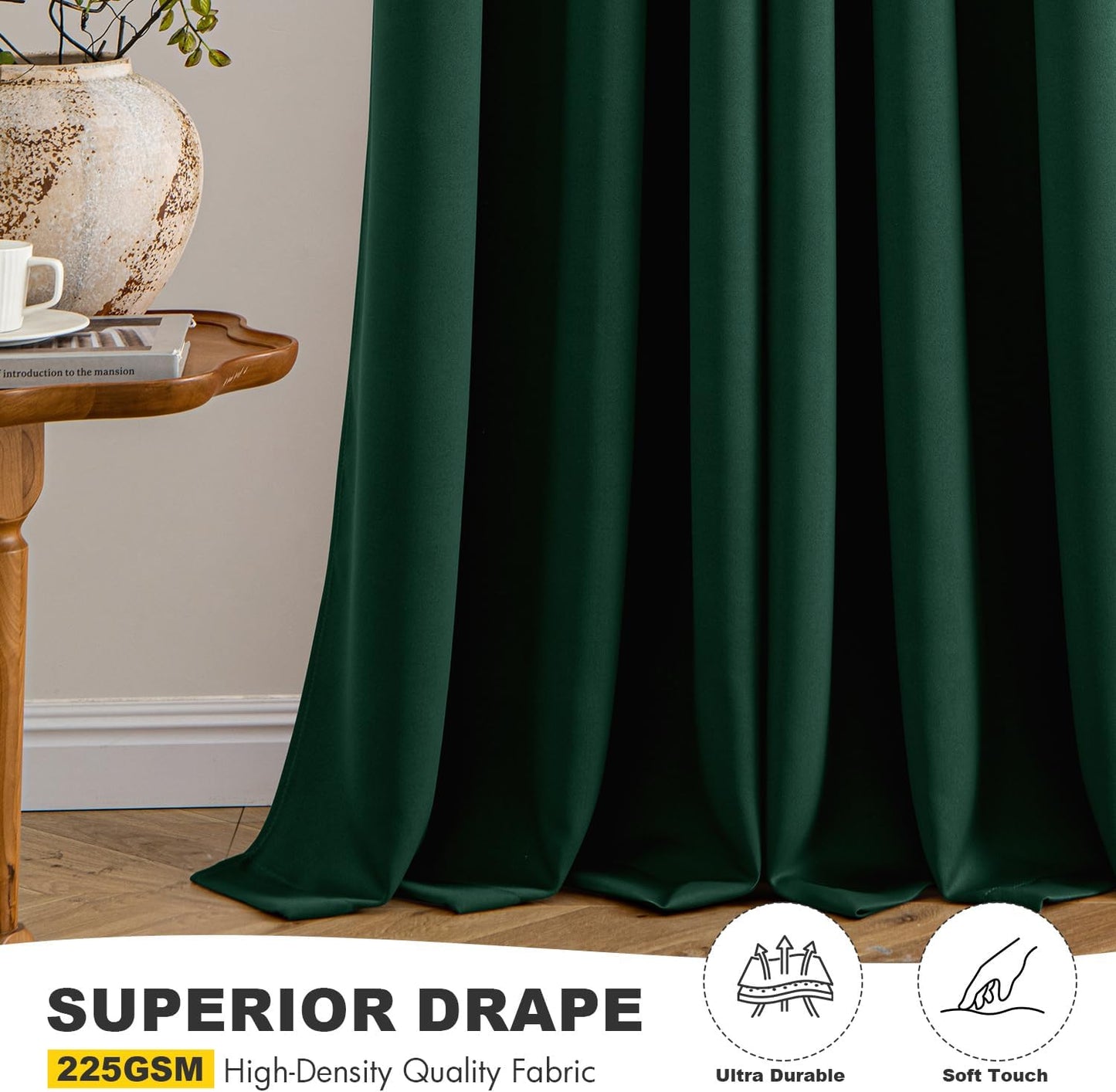 MIULEE Short Curtains for Windows - Christmas Hunter Green Blackout Half Window Curtains Thermal Insulated Drapes for Kitchen Bedroom Bathroom Grommet Top Small Basement Tiers W40 x L36 Inch 2 Panels