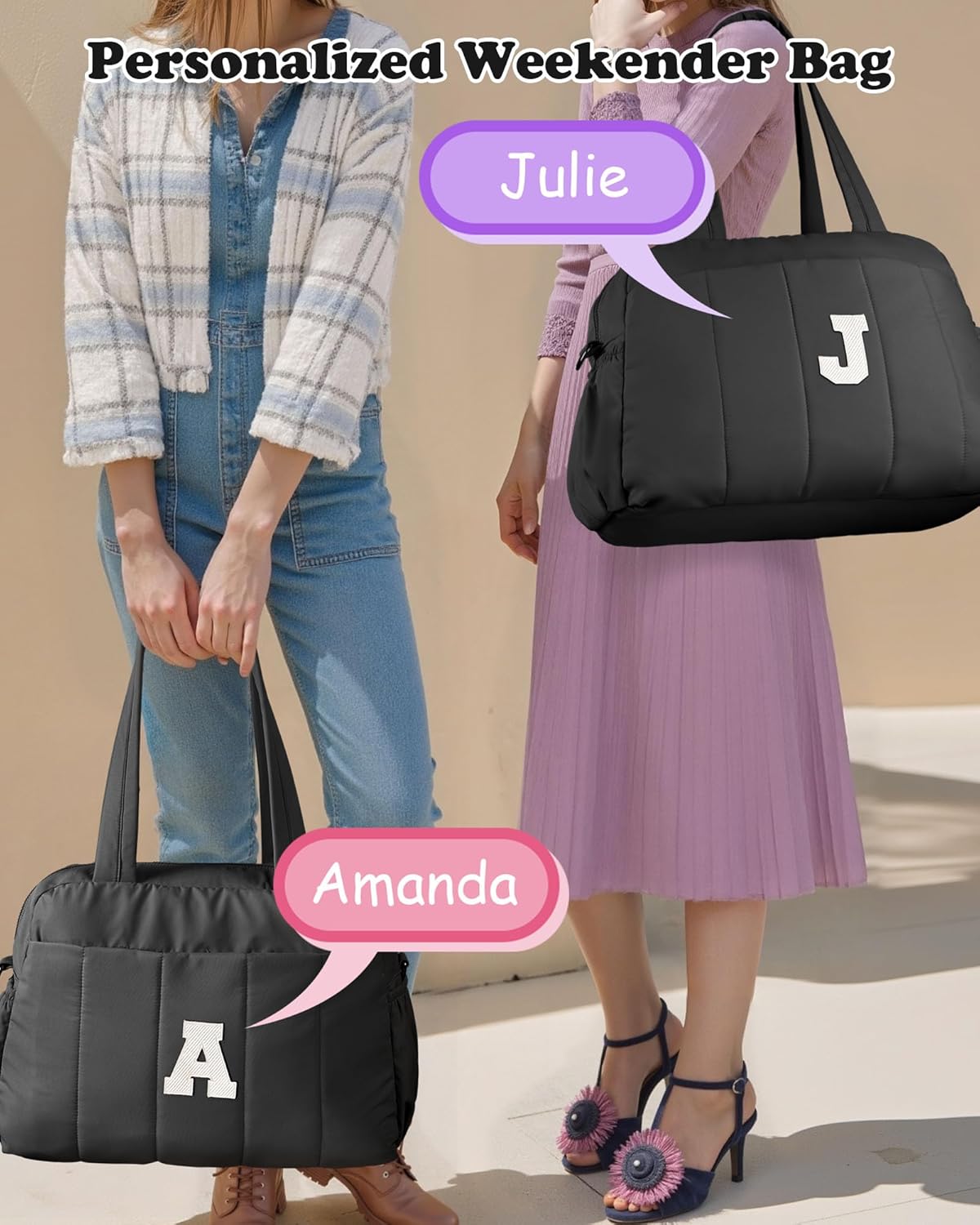 Friend Gifts-Women Duffle Bag with Initial, Personal Item Travel Bags，Gym Bag with Wet Pocket，Lightweight Travel Bags Personalized Tote with Makeup Pouch