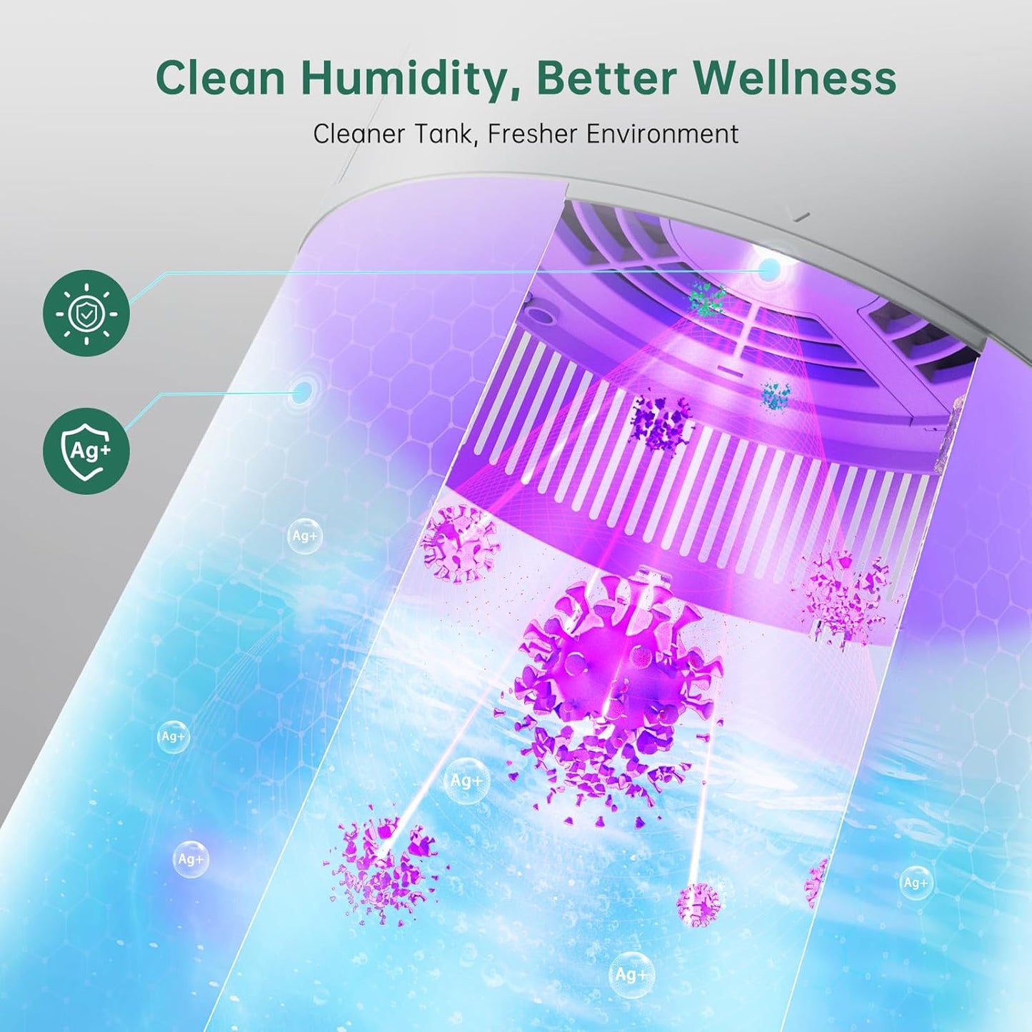 MistFree Smart Humidifier for Bedroom, Evaporative Humidifier No White Dust, Auto Humidity & APP Control, 3L Water Tank Easy to Clean, Sleep Mode, Timing, Humidifiers for Nursery/Baby(Gray)