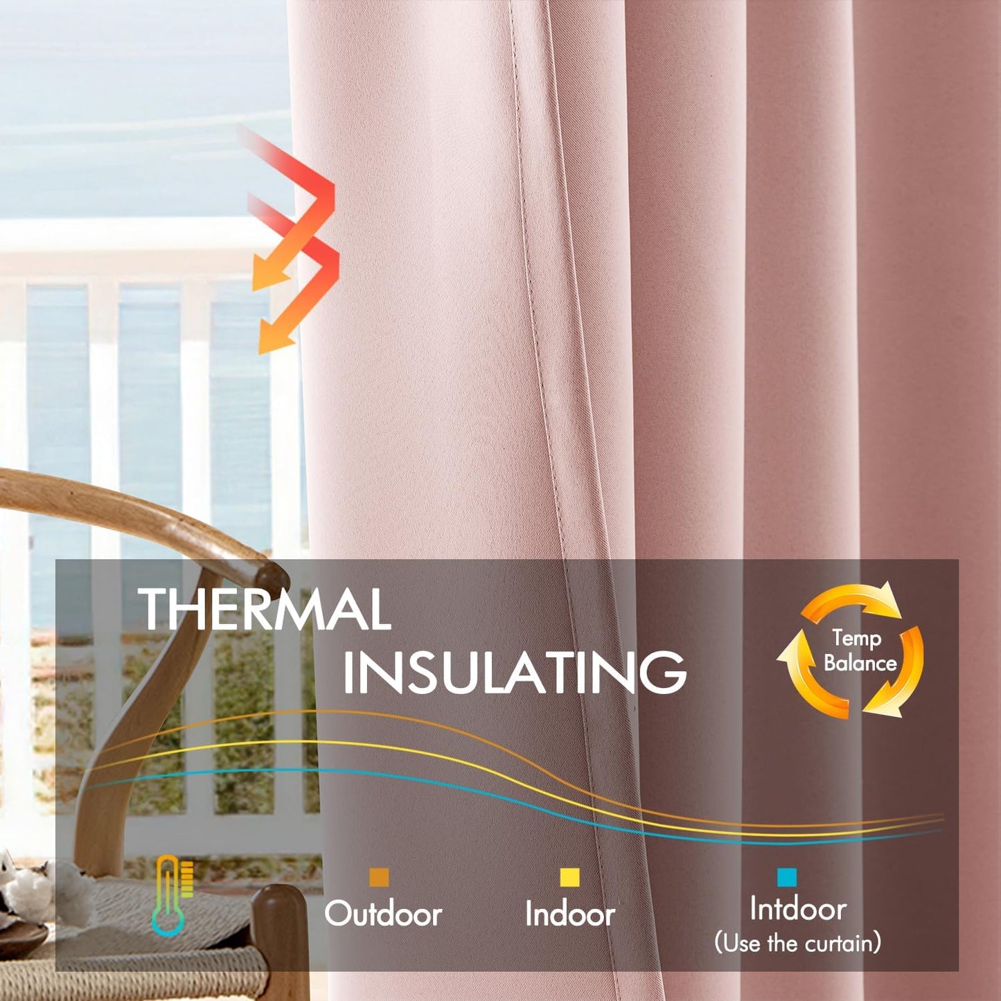 ANRODUO Light Pink Blackout Curtains for Girls Bedroom Living Room, Back Tab Rod Pocket Pinch Pleated Thermal Insulated Room Darkening Curtains 108 Inches Long 2 Panels, 52 x 108 Inch