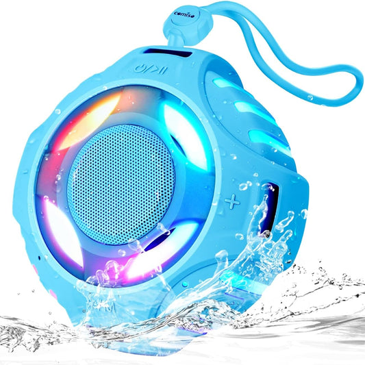 comiso Shower Bluetooth Speaker, IP67 Waterproof Speaker with LED Light, Portable Speakers with True Wireless Stereo, Floating, 2000mAh, Built-in-Mic, Ideal for Travel, Beach, Gifts for Unisex.