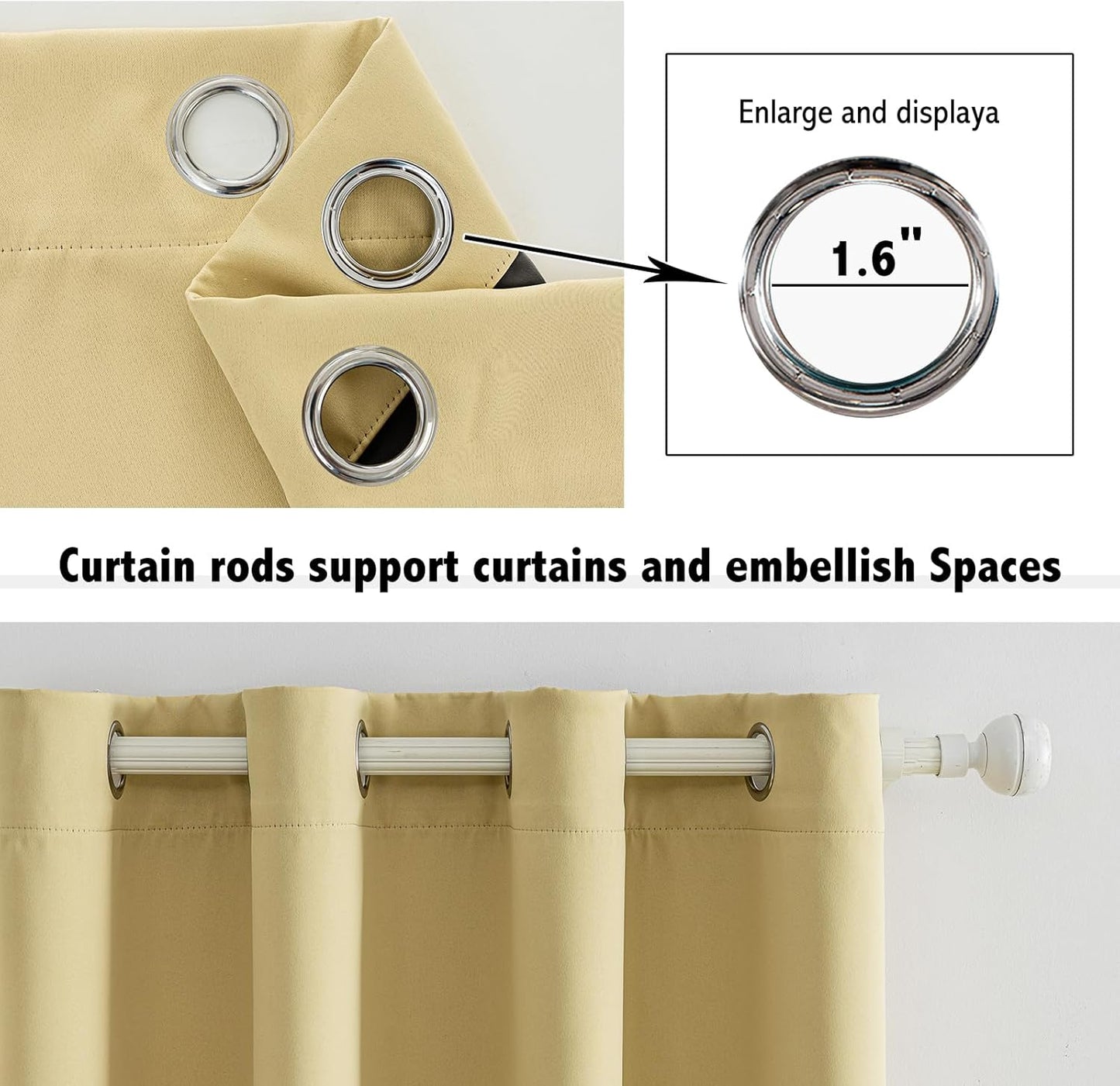 Anytime 100% Blackout Curtain Set, Thermal Insulated & Energy Efficiency Window Draperies for Guest Room, Full Shading Panels for Shift Worker and Light Sleepers（Beige, 2 Panels, 52W x 45L）