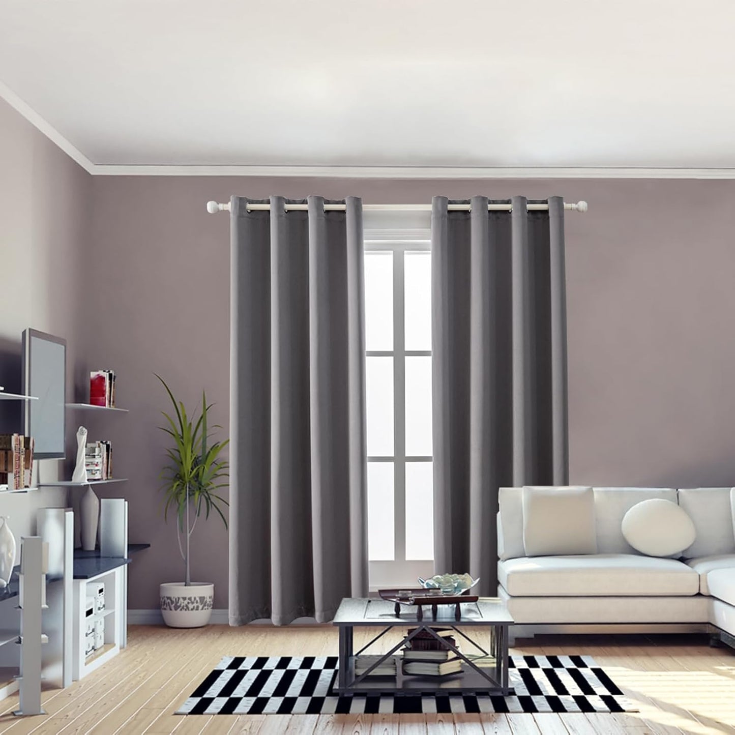 Anytime 100% Blackout Curtain Set, Thermal Insulated & Energy Efficiency Window Draperies for Guest Room, Full Shading Panels for Shift Worker and Light Sleepers（Grey, 2 Panels, 52W x 108L）