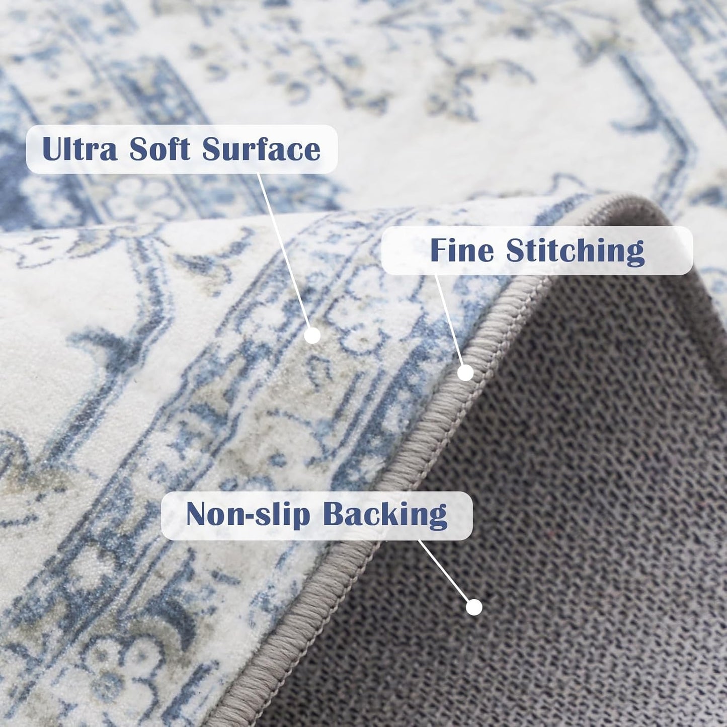 jinchan Round Rug 7ft Area Rug - Dark Blue Vintage Floor Mat Kitchen Indoor Ultra-Thin Soft Floral Print - Washable Circle 7' Retro Accent for Farmhouse Non Slip Dining Room Living Room Bedroom Office