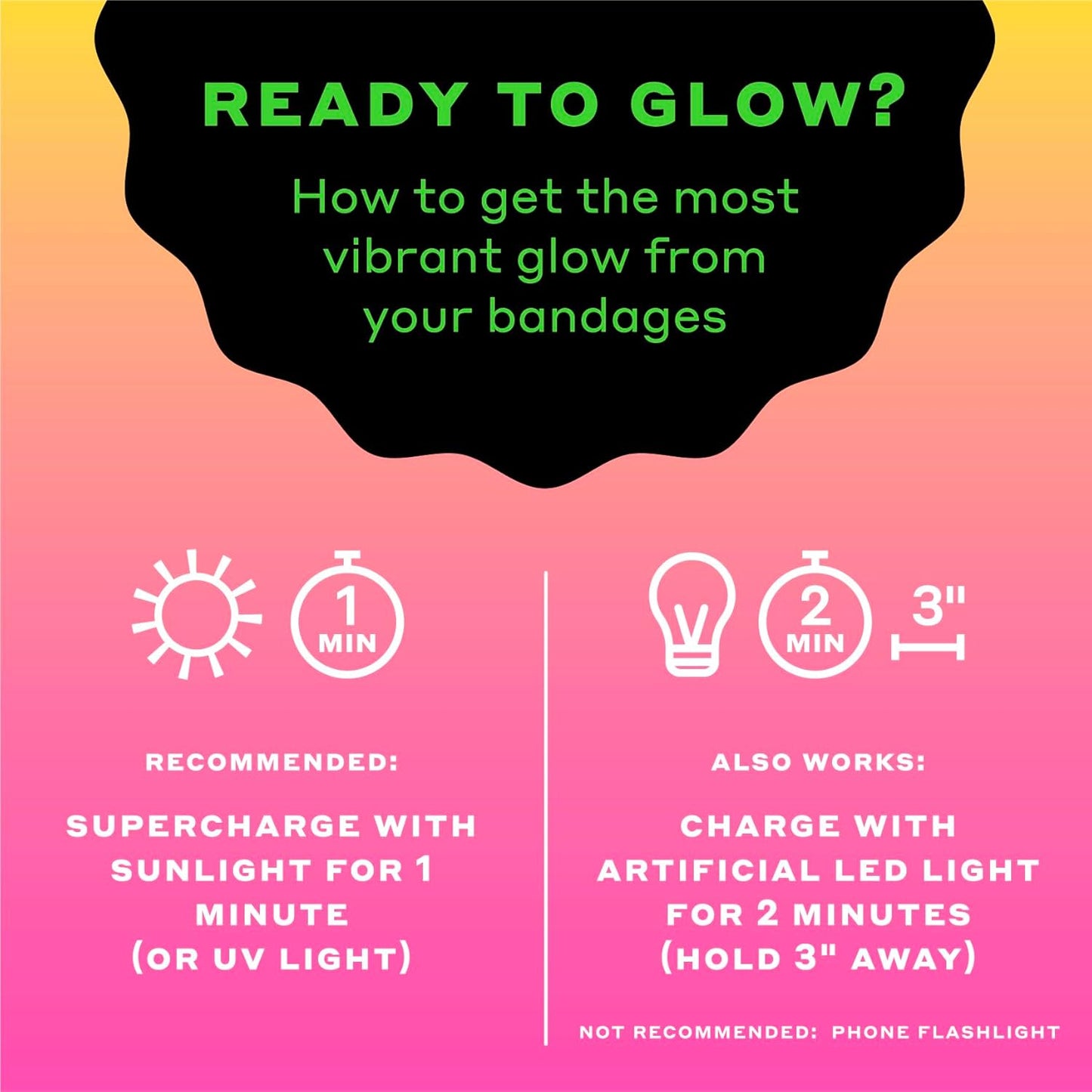 Welly Bandage Glow-in-The-Dark Refill Pack | Adhesive Flexible Fabric Bandages | Assorted Shapes and Patterns for Minor Cuts, Scrapes, and Wounds - 120 Count