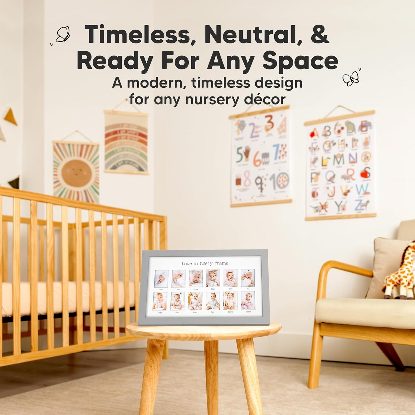 My First Year Photo Frame,12 Months Baby Picture Frame for Newborn Girl, Boy-Baby Shower Gifts Keepsakes,Monthly Baby's One Year Birthday Milestone,1st Nursery Photo Collage Display Board (Cloud Gray)