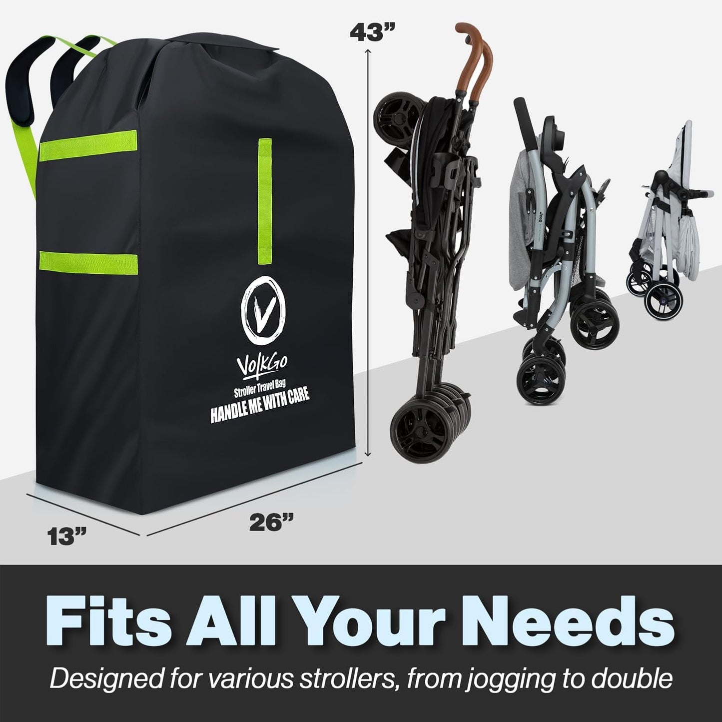 V VOLKGO Stroller Bag for Airplane, Large Cover for Airtravel, Jogger & Umbrella Stroller Cover for Travel - Fits Most Sizes, Gate Check Bag, Heavy Duty Durable Infant carrier covers for Air Travel