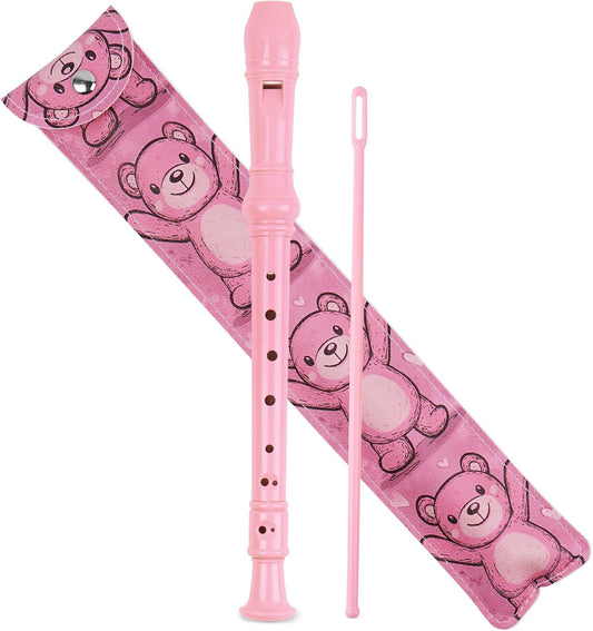Recorder Instrument for Beginner Kids Adults,8-Hole Soprano Descant Recorder Music Flute with with Cleaning Rod & Leather Case For School Student Home Entertainment(2-Bear）