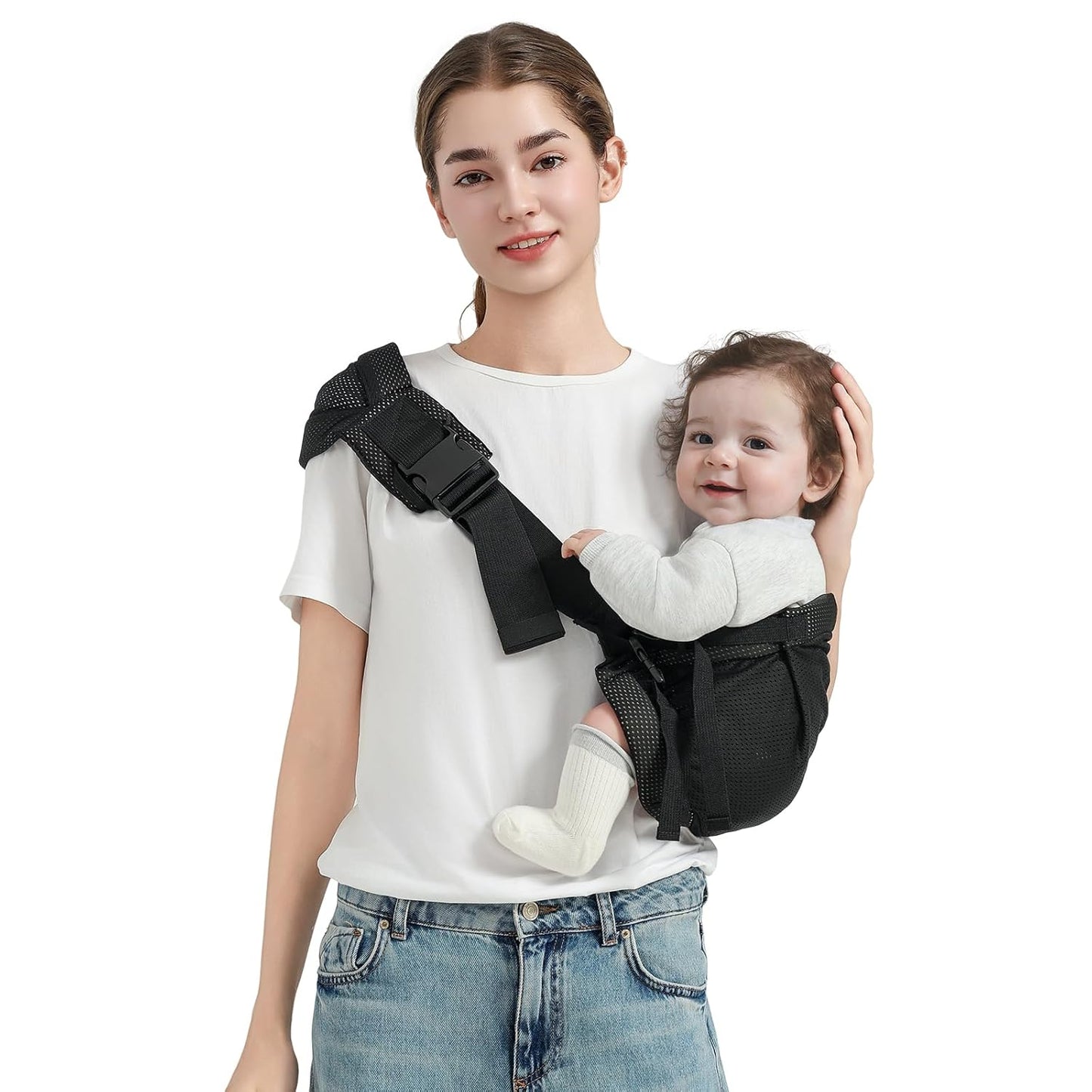 Toddler Sling Carrier, Easy to Wear Baby Carrier Sling 7-40 lbs, Adjustable Lightweight Baby Wrap Sling, Perfect Toddler Hip Carriers One Size Fits All, Black Mesh