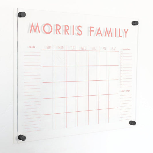 Personalized Clear Acrylic Calendar for Wall, Calendar Whiteboard for Wall, Dry Erase Wall Calendar, Wall Calendar Organizer System for Home (Block, Blush, 23"W x18.5"H)