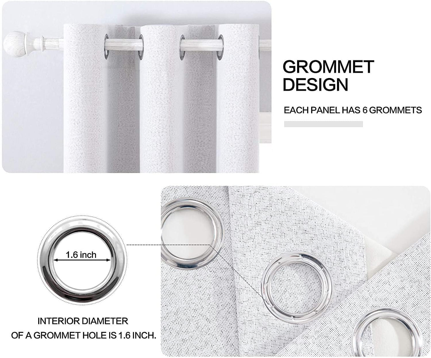 MIULEE Linen Blackout Curtains for Bedroom Solid 100% Blackout Thermal Insulated Grayish White Curtains Grommet Room Darkening Curtains/Drapes for Living Room 42x63 Inch (2 Panels)