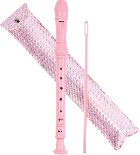Recorder Instrument for Beginner Adults,8-Hole Soprano Descant Recorder Music Flute with with Cleaning Rod & Leather Case For Home Entertainment(2-Flash Woven Pink2)