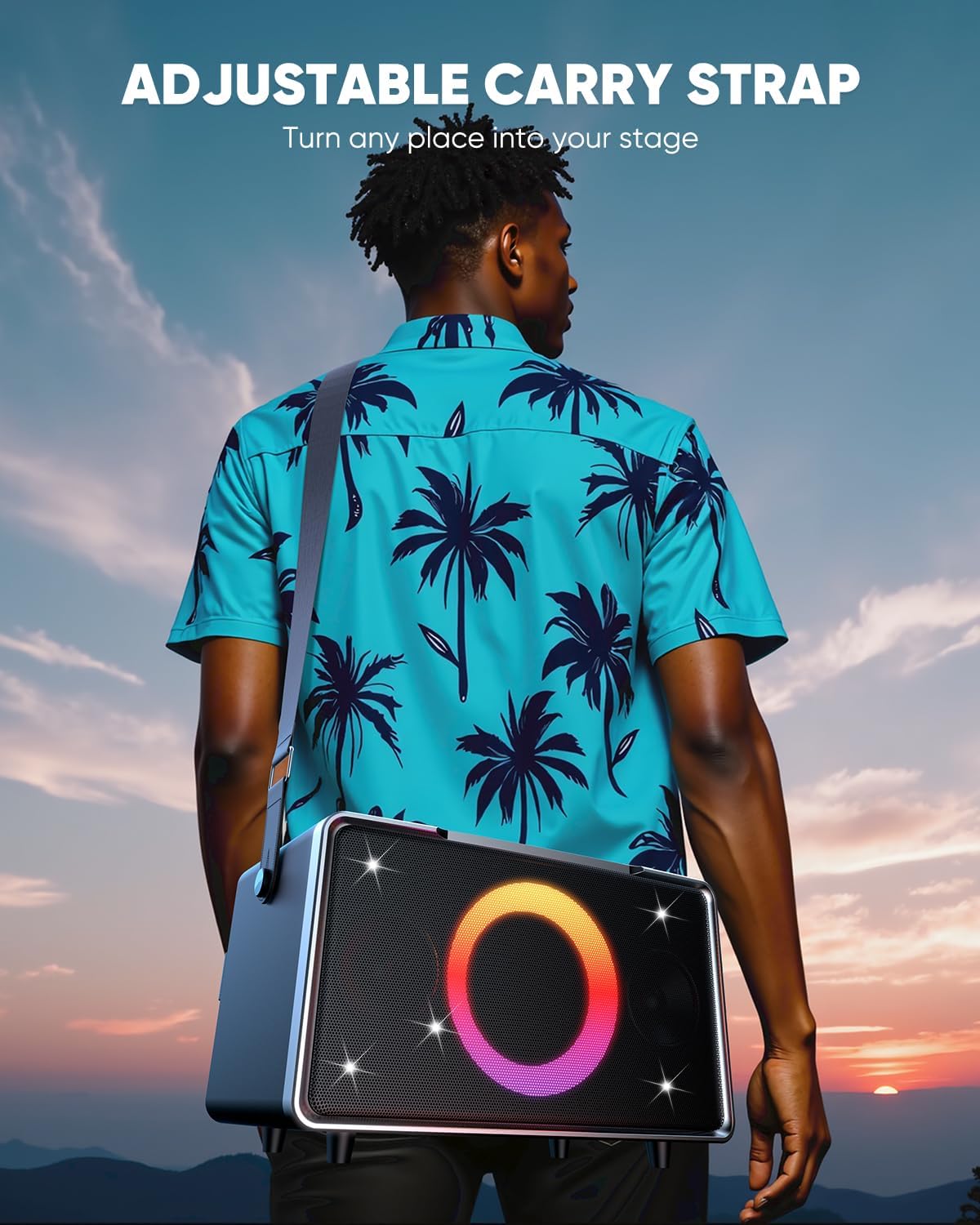 GFEEN Portable Bluetooth Speaker: 100W(160W Peak), 15H Playtime, Wireless Speakers with Microphone, 5″ Subwoofer, Loud Sound, Light Show, Fast Charging for Outdoor, Party, Backyard(Silver with 1Mic)