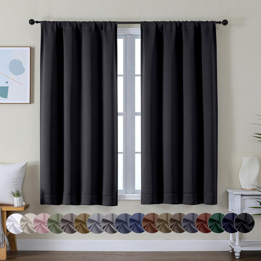 Simplebrand Ava Halloween Black Short Blackout Curtains for Bedroom 45 Inches Long 2 Panels Set, Solid Thermal Insulated, Energy Saving Window Treatment Curtains Blackout Drapes, W40 x L45 Inch, Black