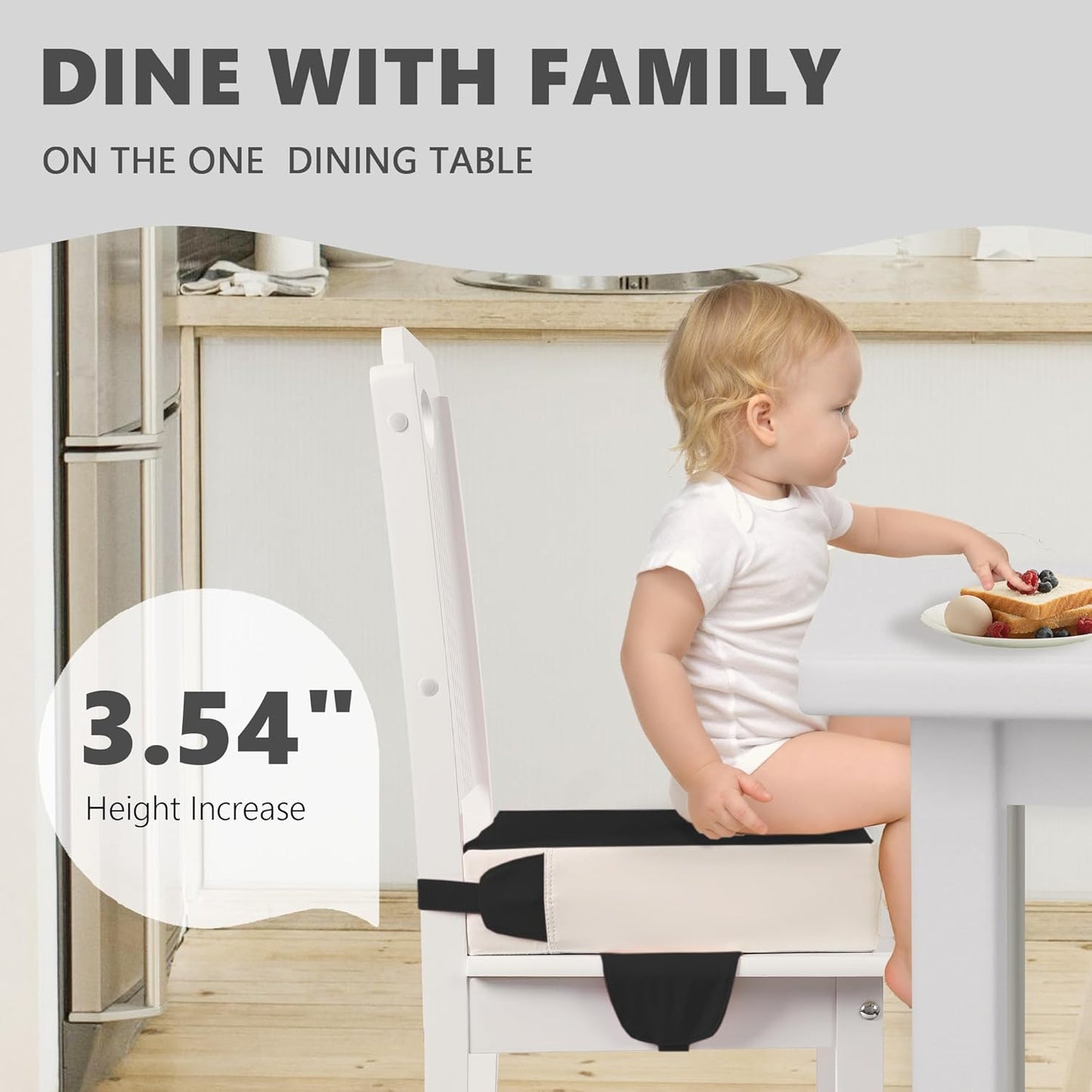 Booster Seat for Kitchen Chair with Adjustable Straps, Toddler Booster Seats for Dining Table Portable for Travel Camping Eating, Booster Cushion for Table for Baby Child Infant Kid Boy Girl