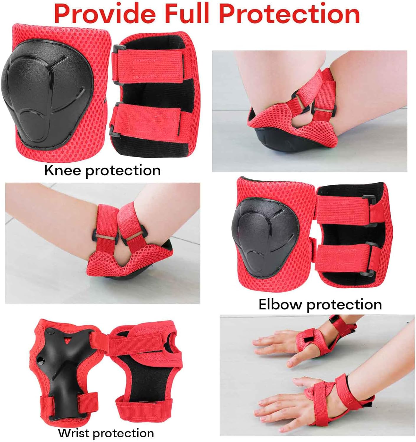 KAMUGO Kids Bike Helmet, Toddler Helmet for Ages 2-8 Boys Girls with Sports Protective Gear Set Knee Elbow Wrist Pads for Skateboard Cycling Scooter Rollerblading