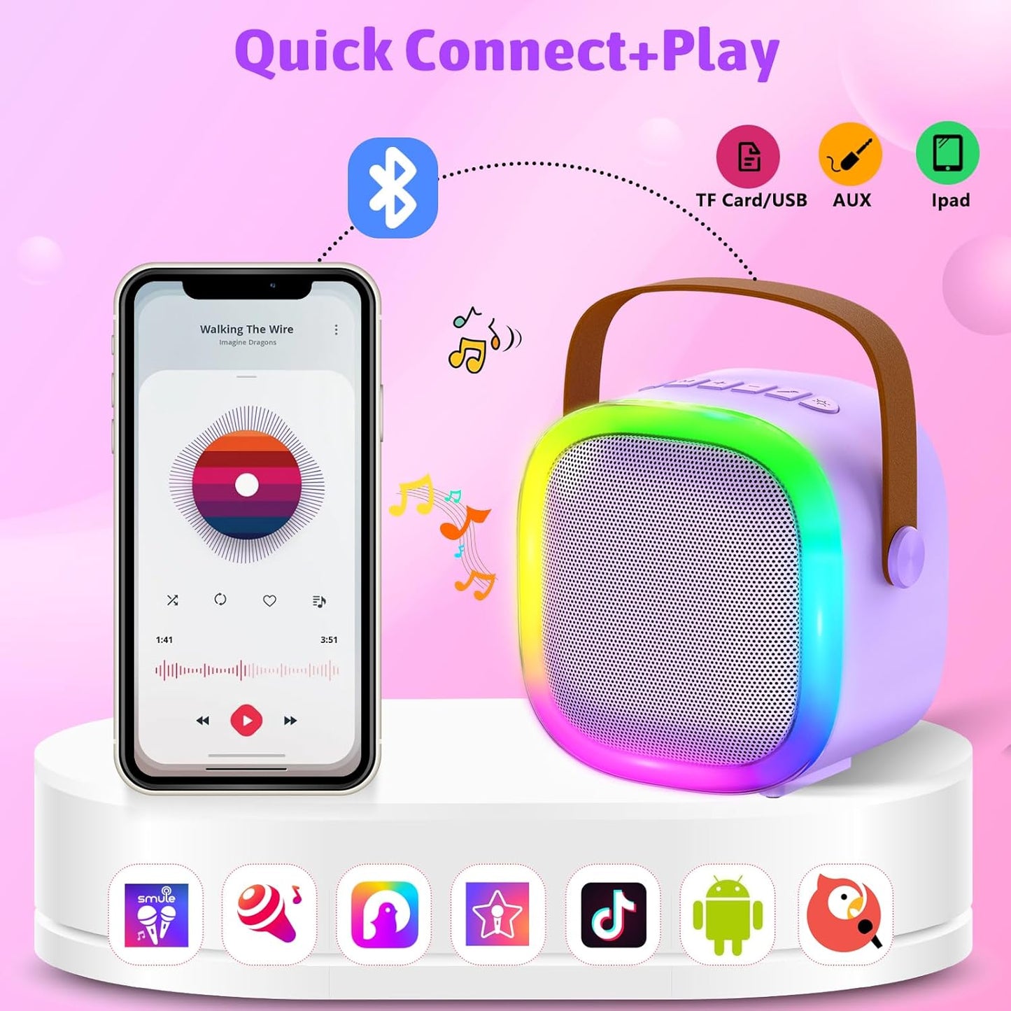 Karaoke Machine for Kids Adults, Portable Bluetooth Speaker with 2 Wireless Microphones and LED Lights, Kids Toys Birthday Gifts for Girls and Boys Ages 4, 5, 6, 7, 8,9,10,11,12+ Years, Home Party