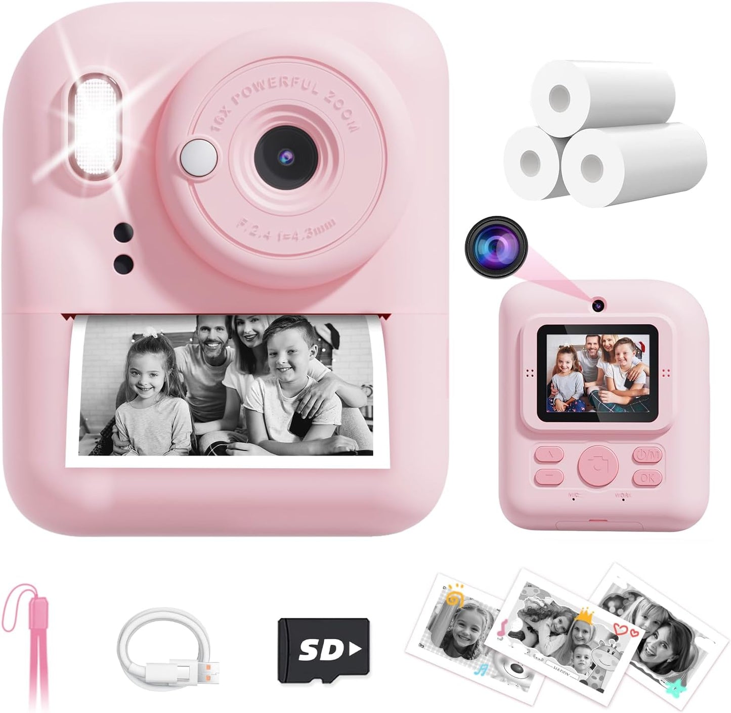 JOYJAM Kids Camera Instant Print, Upgrade Dual-Lens Selfie Digital Camera for Kids, HD 1080P, Christmas Birthday Gifts Toys for Girls Age 3-12, Toddler Portable Toy with SD Card 3 Rolls Print Paper