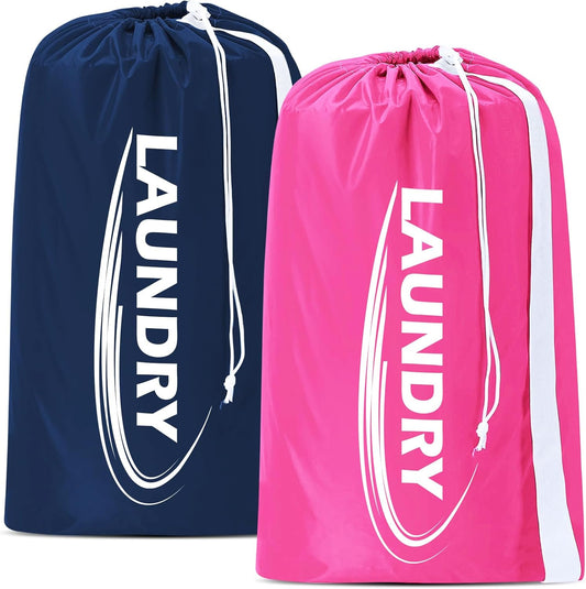 Sylfairy 2 Pack XL Laundry Bag with Strap,Heavy Duty Travel Laundry Bag,Rip-Stop Dirty Clothes Shoulder Bag with Drawstring,Easy Fit a Laundry Hamper or Basket Travel Essentials