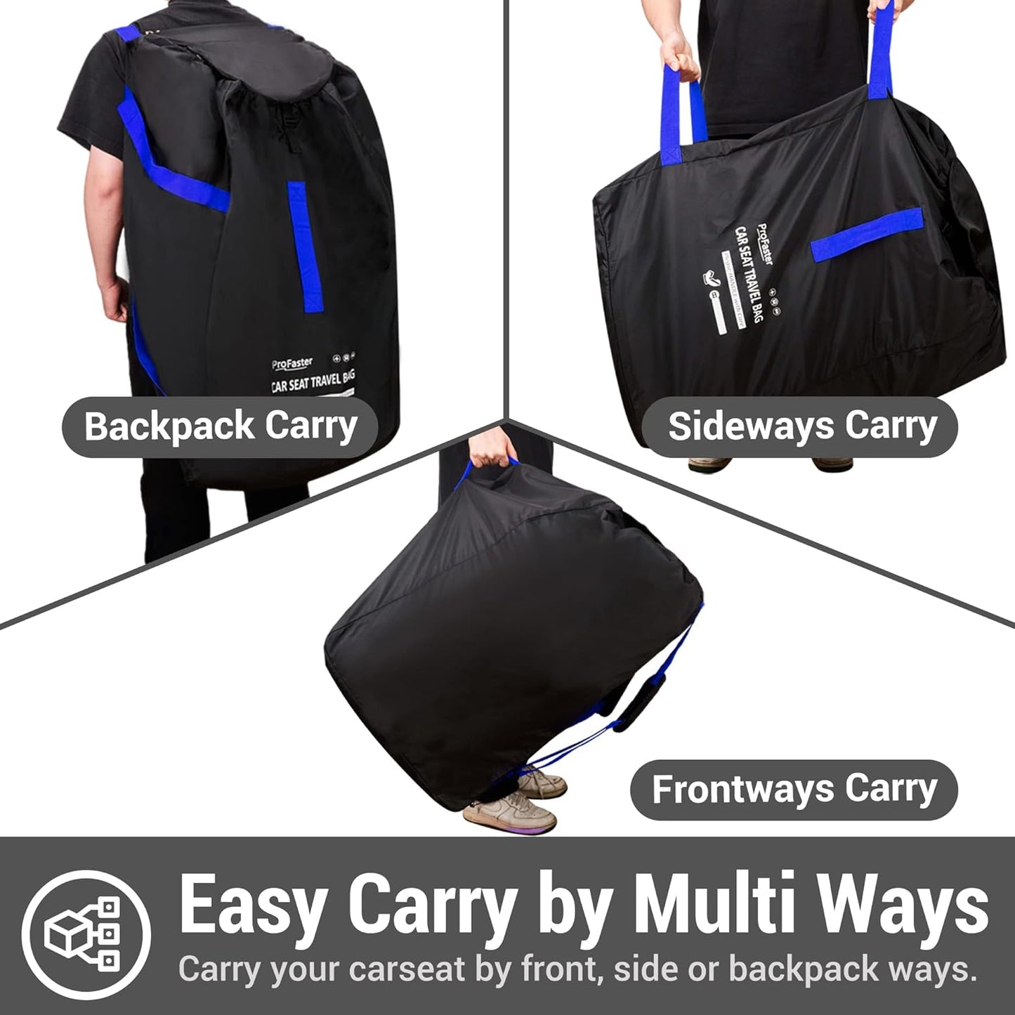 Car Seat Travel Bag Backpack for Air Travel - Karfast Universal Infant Carseat Gate Check Bag Cover for Airplane, Foldable with Pouch, Blue