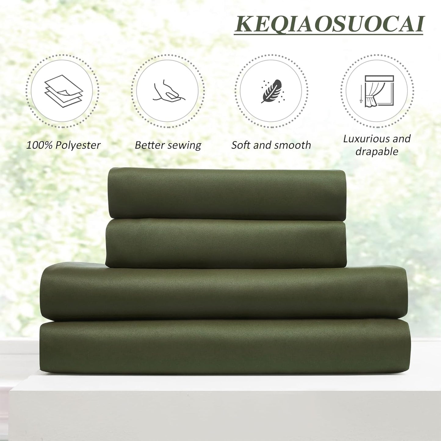 KEQIAOSUOCAI Dark Academia Olive Green Curtains Blackout with Pinch Pleat, 90 Inch Drapes 2 Panels Thermal Insulated Window Treatment Energy Saving Sound Reducing Draperies for Bedroom 40x90