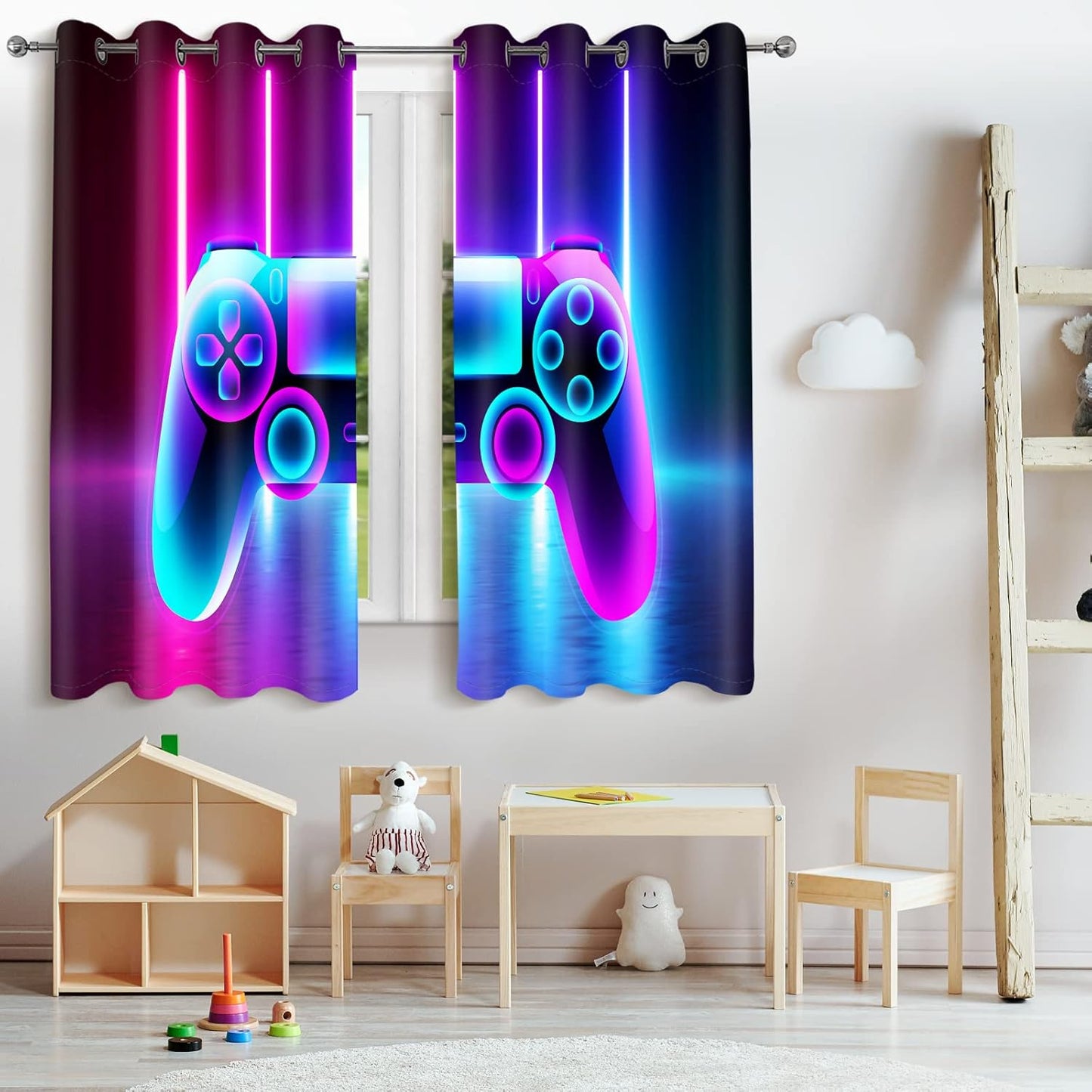 Jekeno Game Controller Blackout Curtains for Boys Bedroom Colorful Gamer Gaming Gamepad Decor for Home Living Room Darkening Grommet Window Drapes 2 Panel Set, 42"x63"