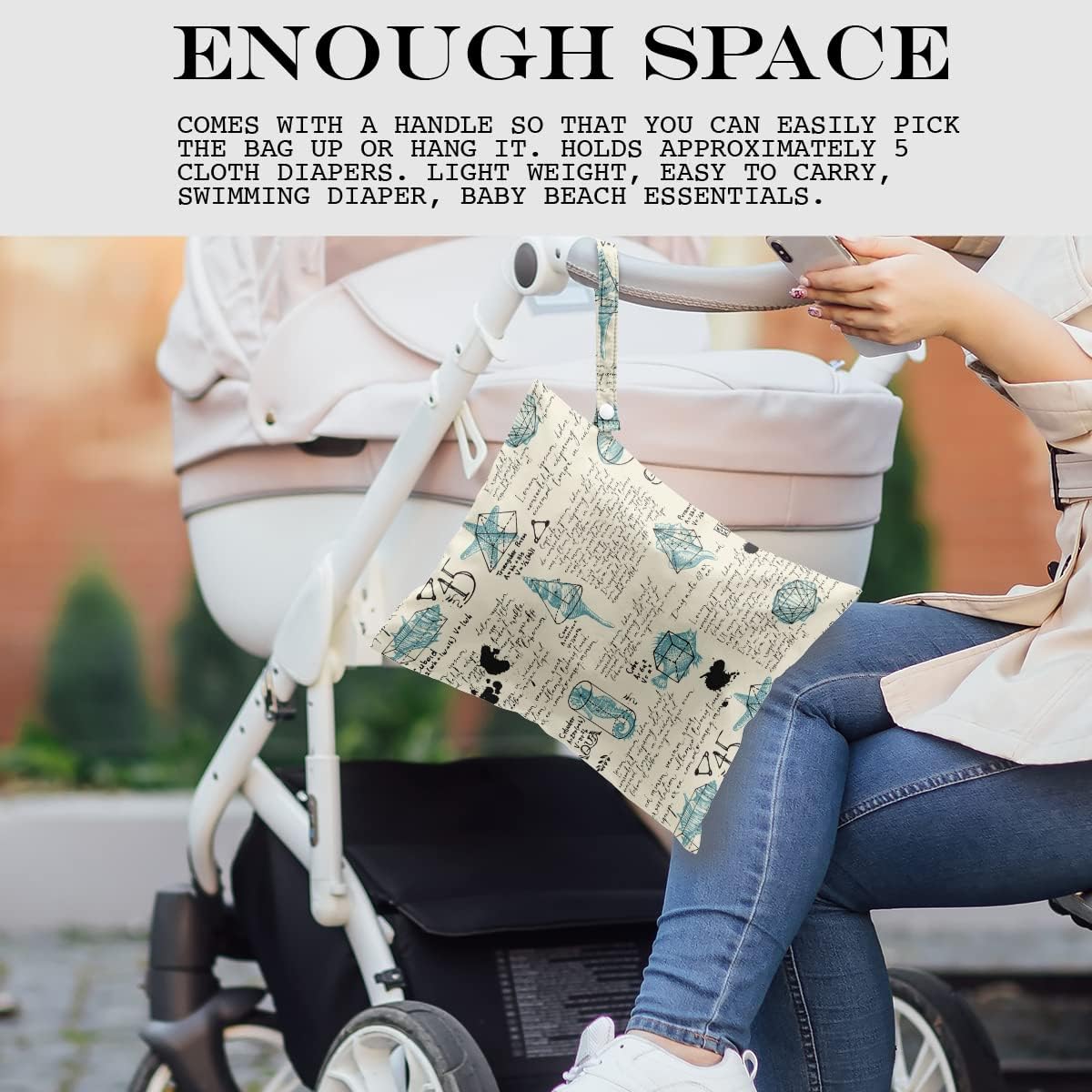 Wet Bag, Wet Dry Bag, Wet Bag for Swimsuit, Travel, Beach, Pool, Diapers, Dirty Yoga Gym Clothes, Makeup Bag, Waterproof Reusable Beach Bag Ocean Decor Starfish Sea Horse Anchor