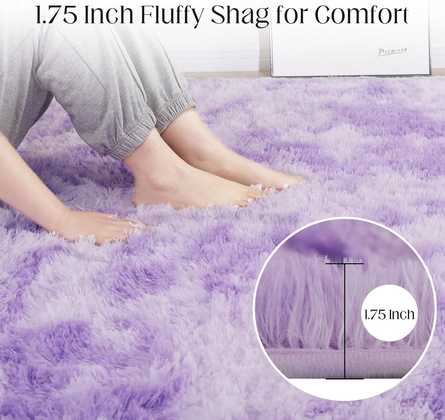 Luxury Area Rug, 6x9 Rugs for Living Room, Ultra Soft Rugs for Bedroom, Non-Slip Indoor Carpet for Nursery, Kids Room, Playroom, Home Decor, Tie-Dyed Purple