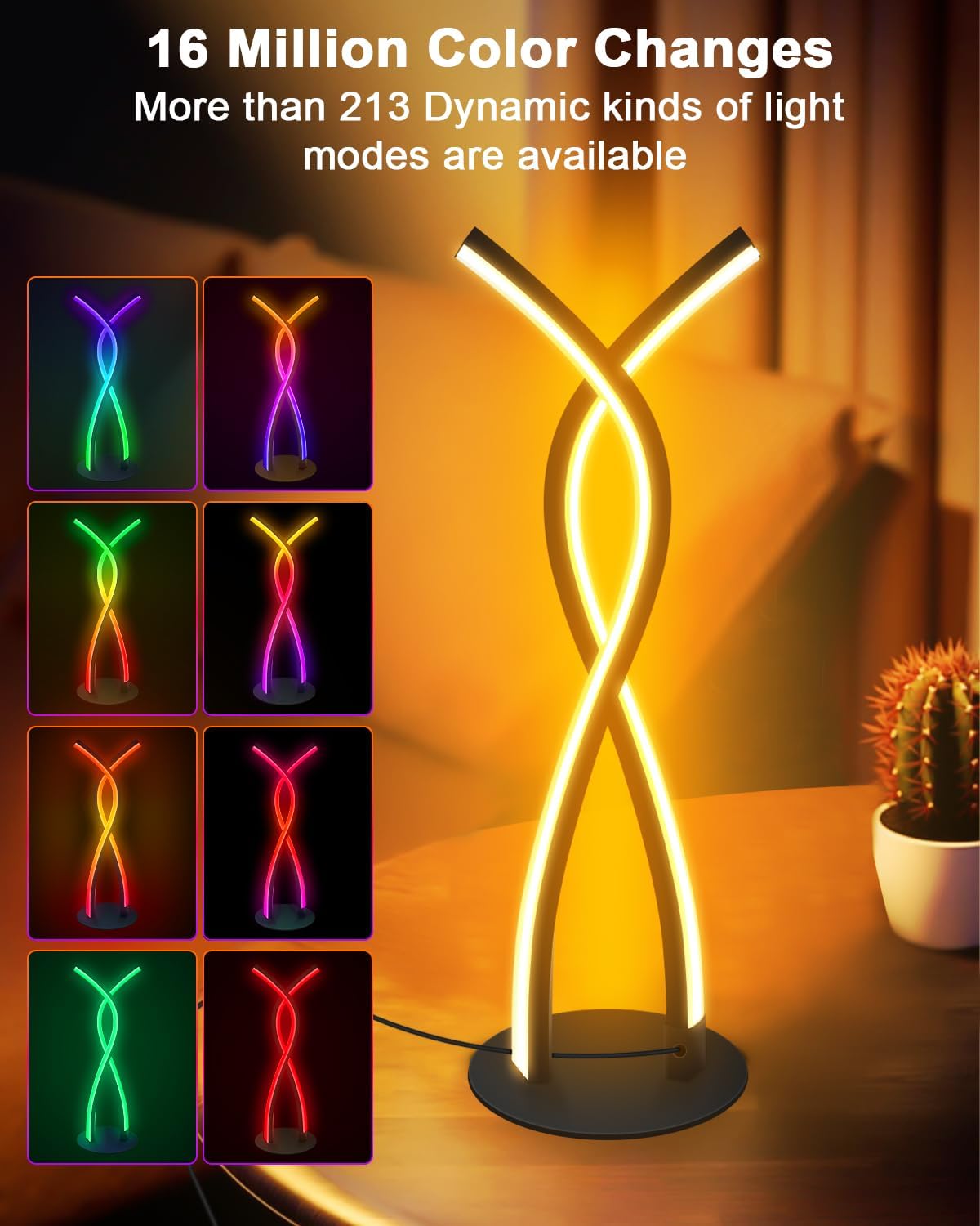 Daymeet LED Table Lamp, Modern Bedside Light Desk Nightstand Lamp RGBICW Color Changing Dimmable with Remote Music Sync Smart Bluetooth APP Control Night Light 5V USB Unique Desk Lamp for Bedroom Home