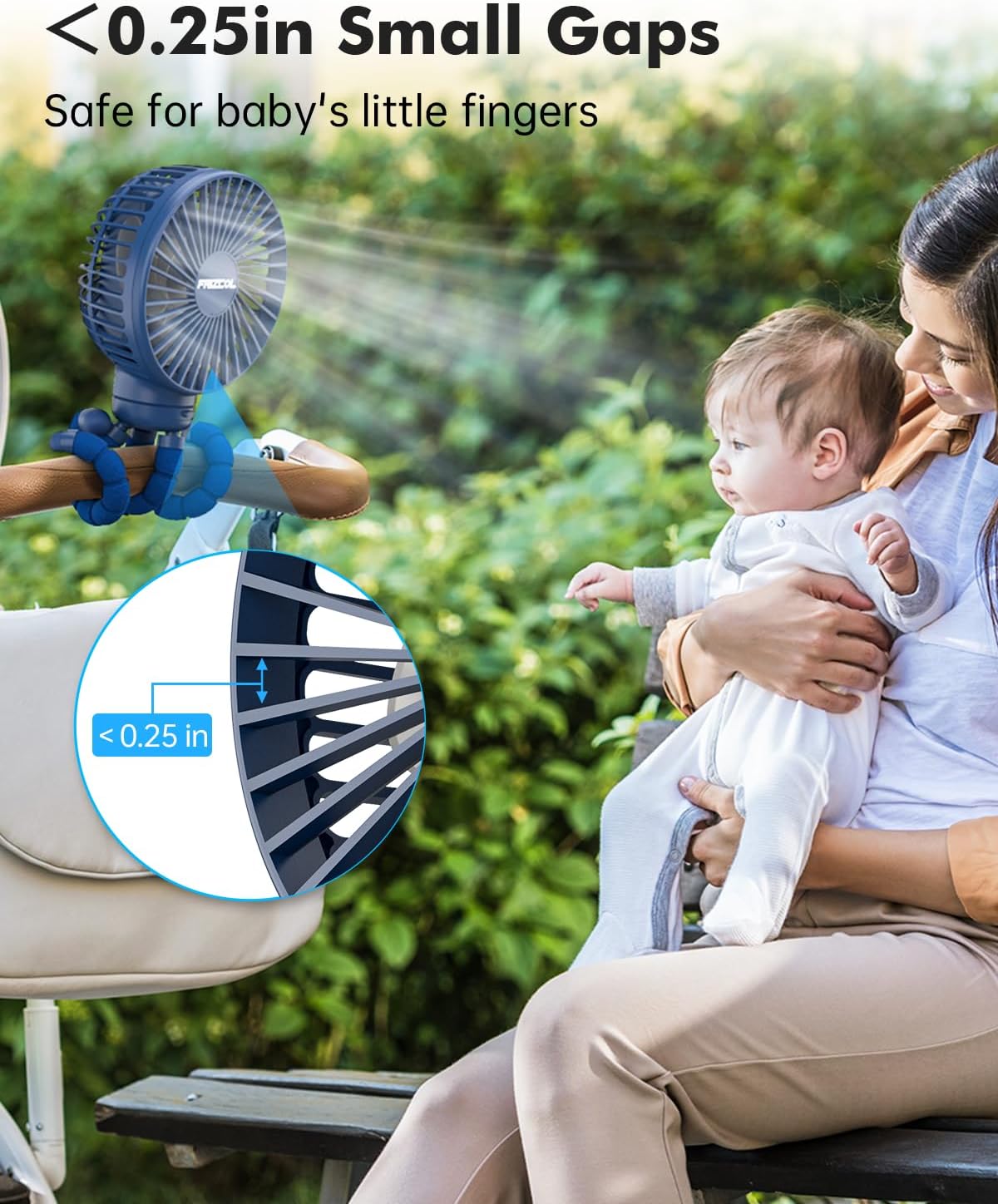 FRIZCOL Stroller Fan for Baby - Portable Fans Rechargeable - Battery Operated Fan(Use for 24Hrs) - Fan for Handheld/Clip On/Car Seat/Desk/Camping (Dark Blue)